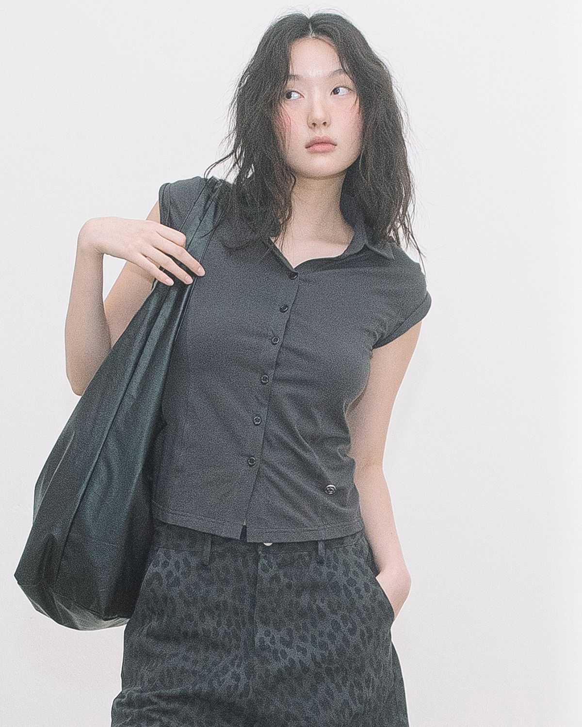 해비즘(HAVISM) 2-WAY COLLAR S/S SHIRTS(CHARCOAL)