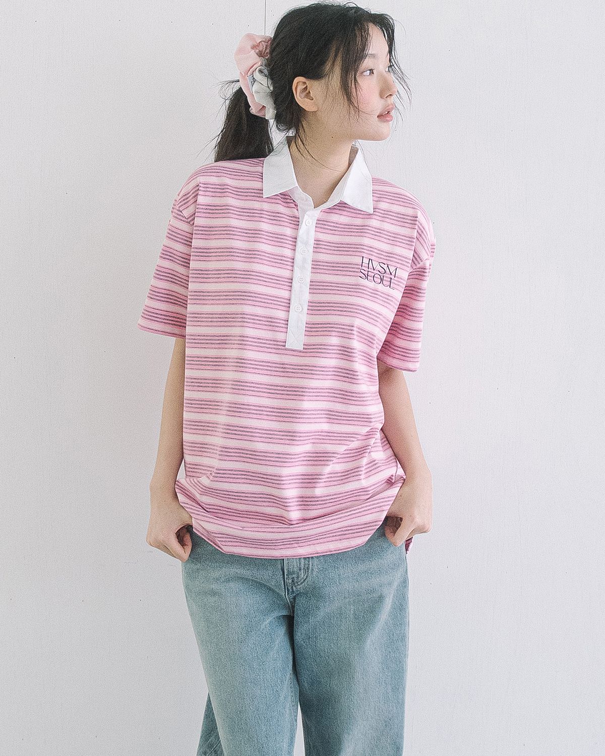 해비즘(HAVISM) OVERSIZE RUGBY S/S TEE(PINK)