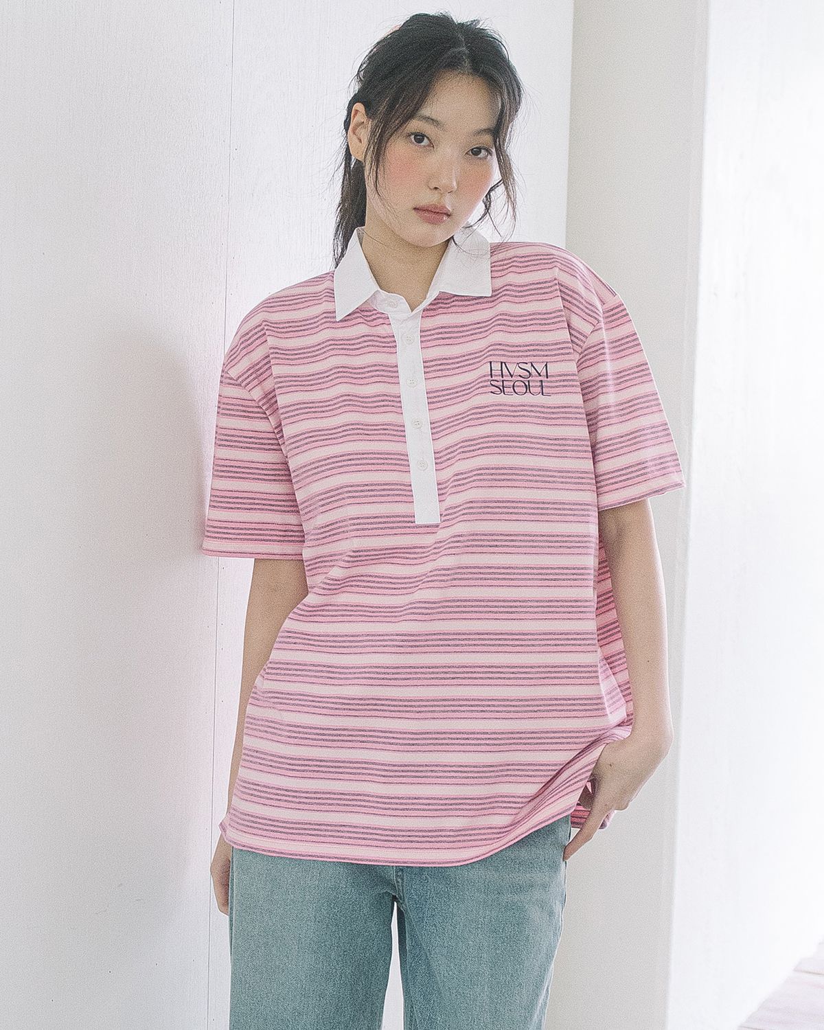 해비즘(HAVISM) OVERSIZE RUGBY S/S TEE(PINK)