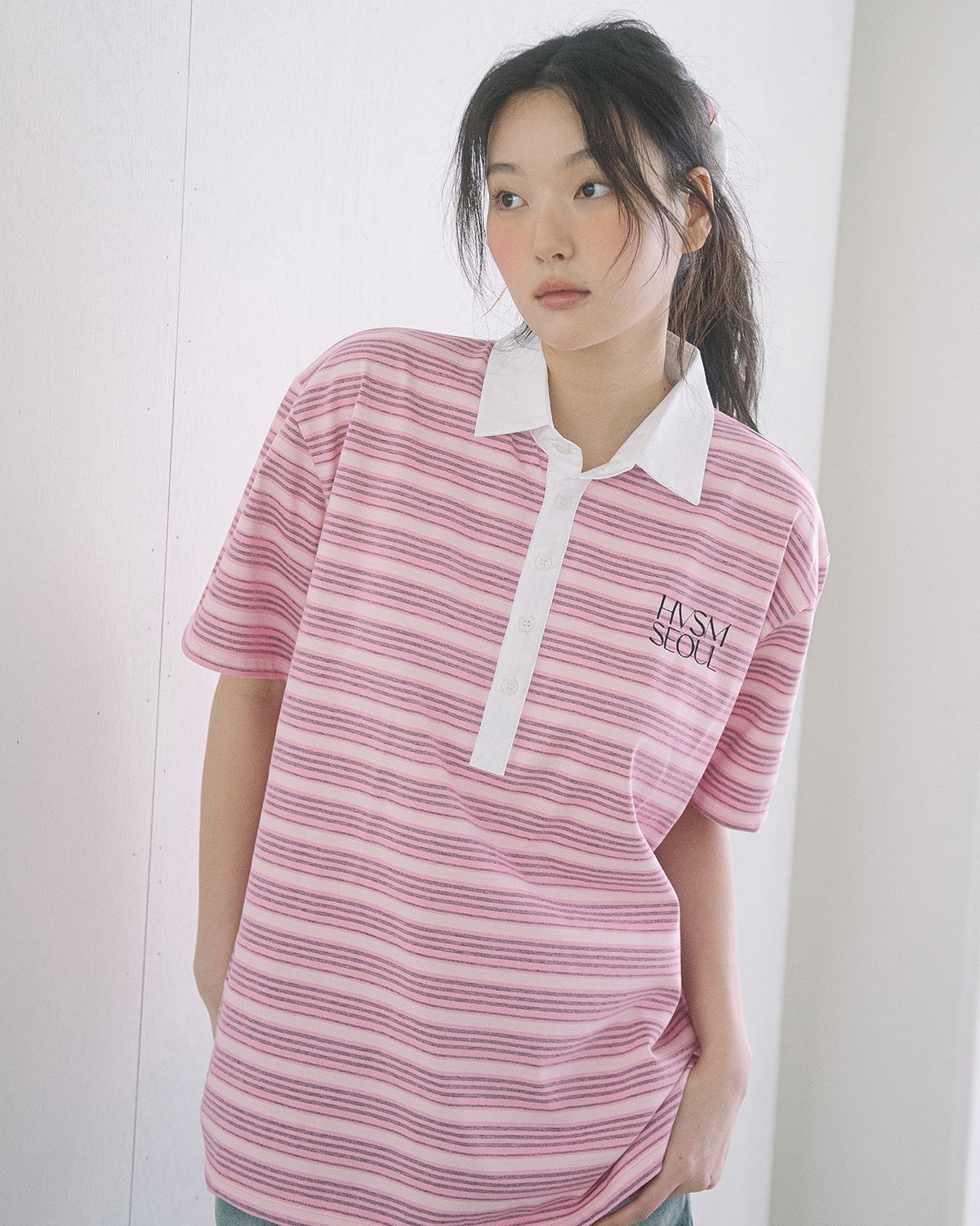 해비즘(HAVISM) OVERSIZE RUGBY S/S TEE(PINK)