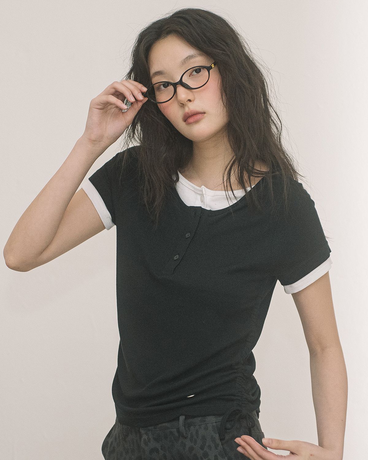 해비즘(HAVISM) DOUBLE HENLEY NECK S/S TEE(BLACK)
