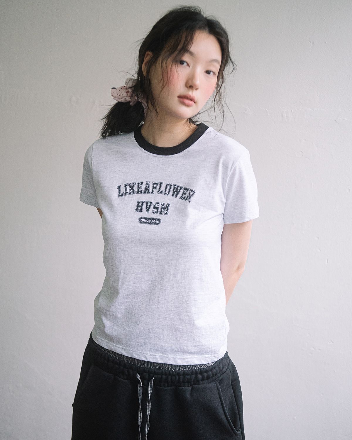 해비즘(HAVISM) LLF NECK S/S TEE(MELANGE WHITE)