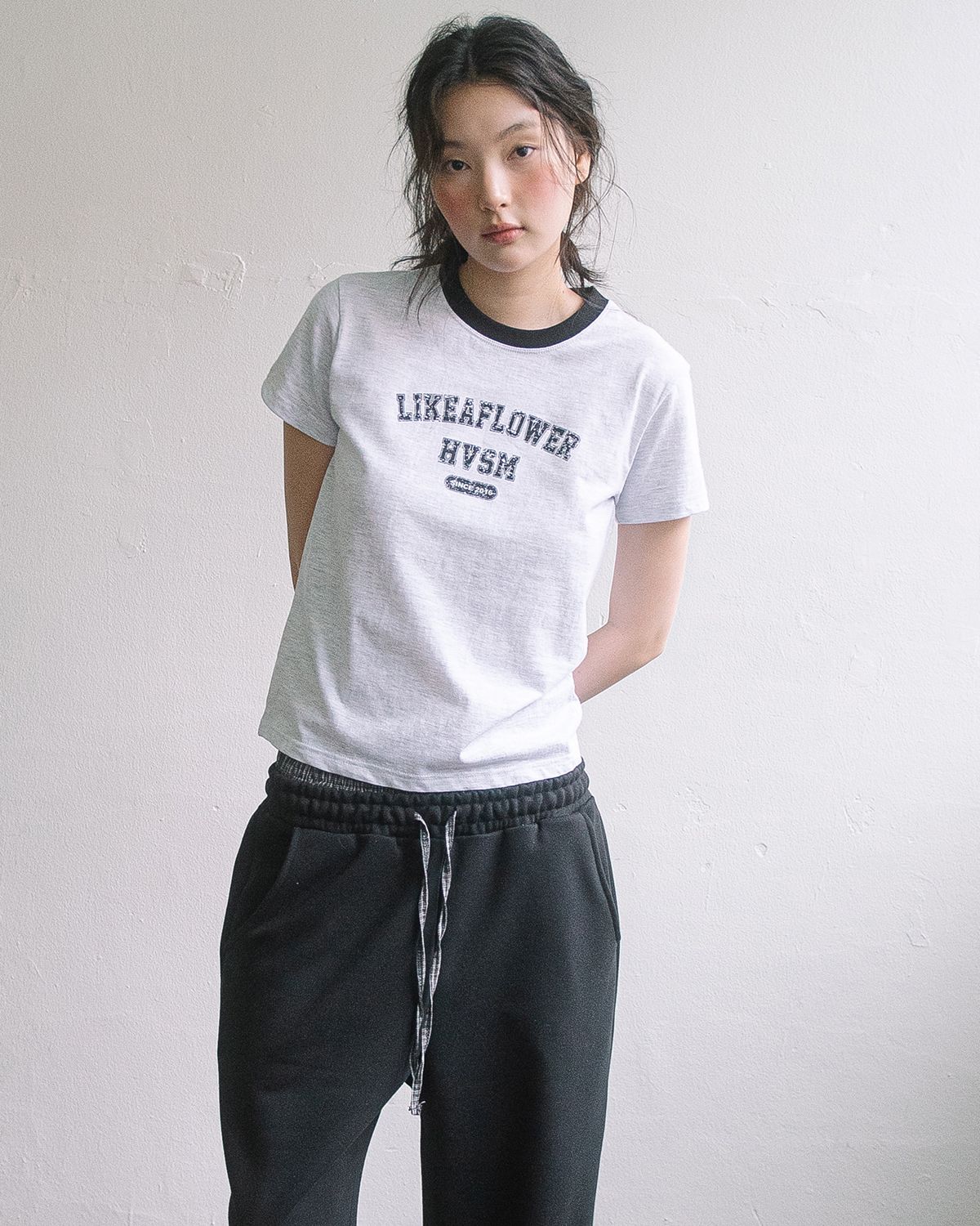 해비즘(HAVISM) LLF NECK S/S TEE(MELANGE WHITE)