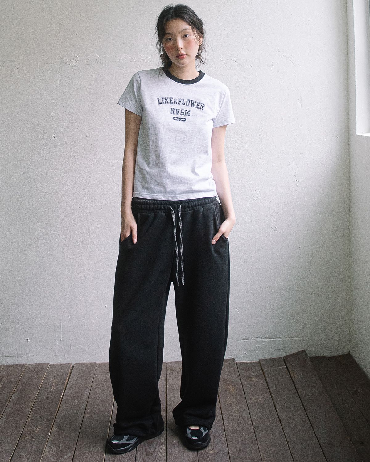 해비즘(HAVISM) LLF NECK S/S TEE(MELANGE WHITE)