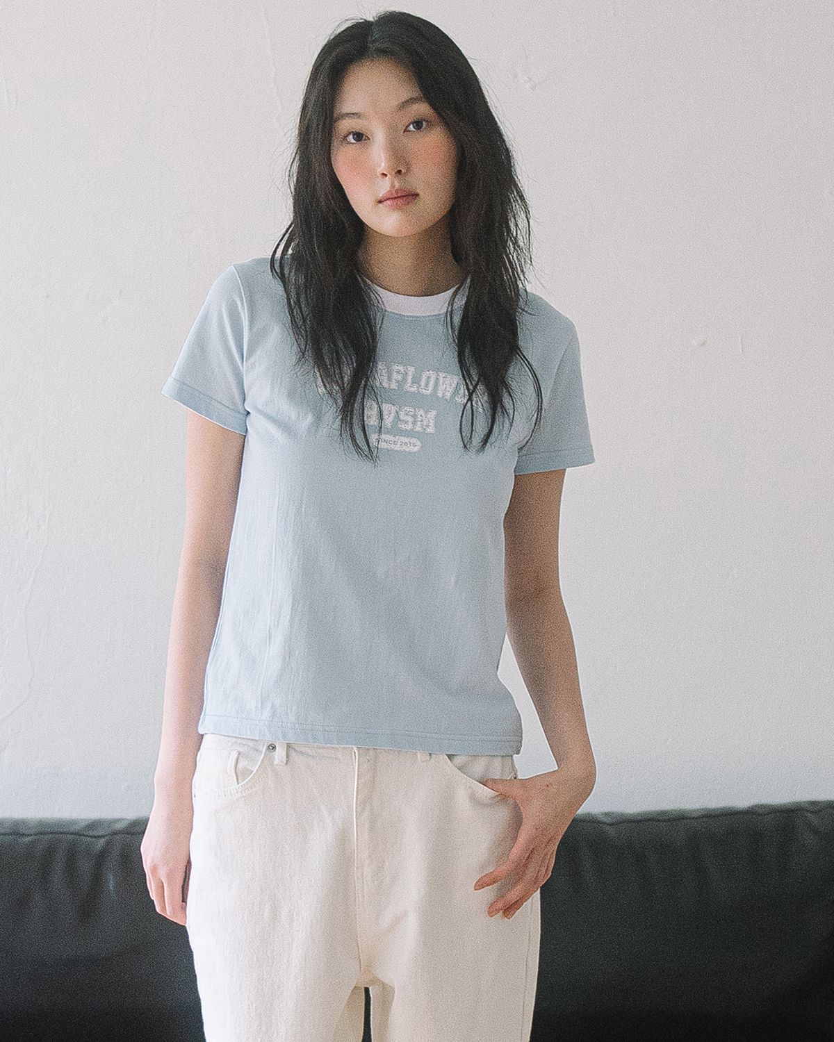 해비즘(HAVISM) LLF NECK S/S TEE(SKY BLUE)