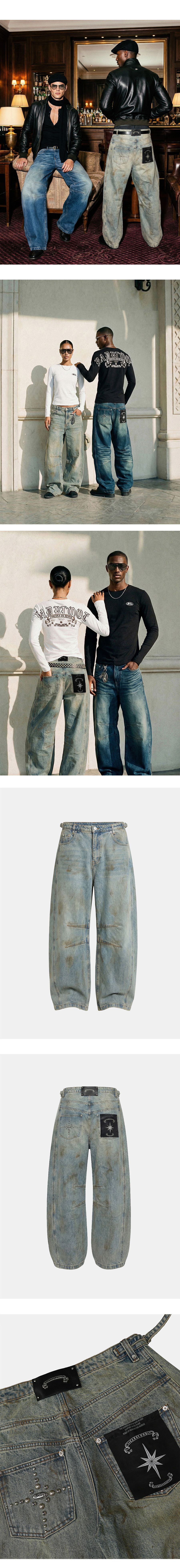 MUSINSA公式 | BADBLOOD Star-Studded Barrel Jeans - Light Blue