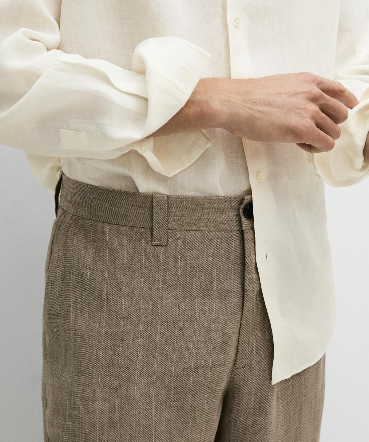 마시모두띠(MASSIMO DUTTI) 100% 리넨 스트라이프 팬츠
