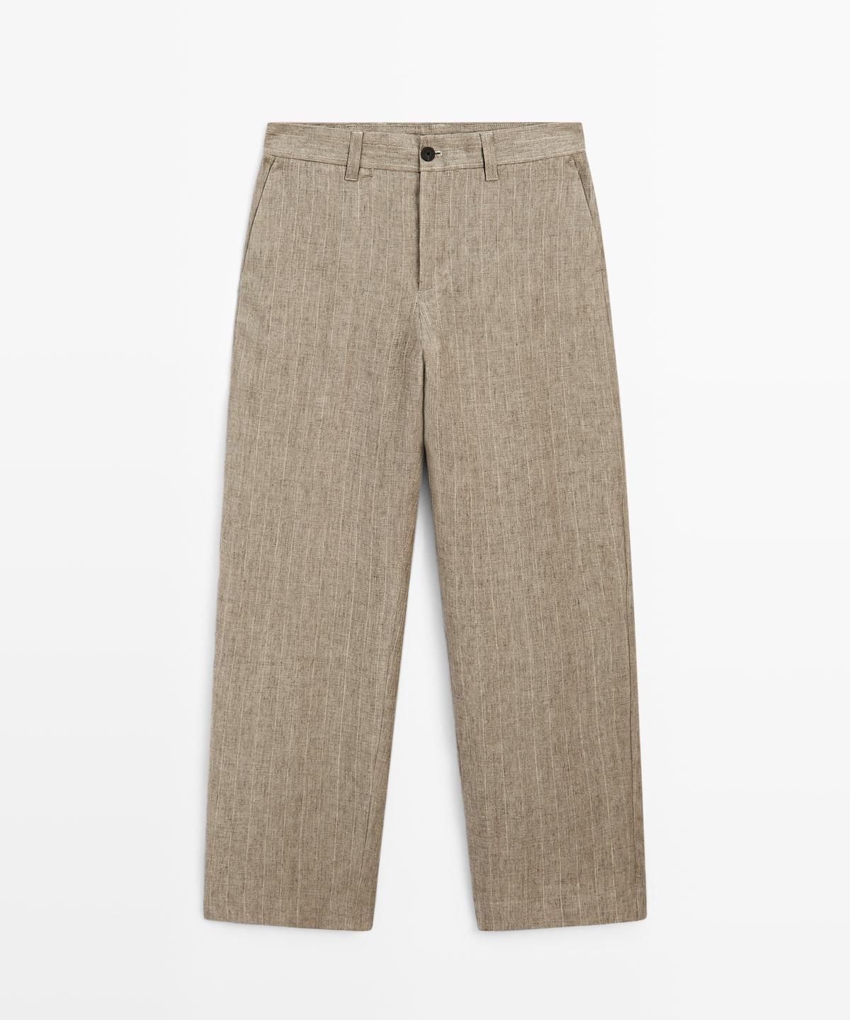 마시모두띠(MASSIMO DUTTI) 100% 리넨 스트라이프 팬츠