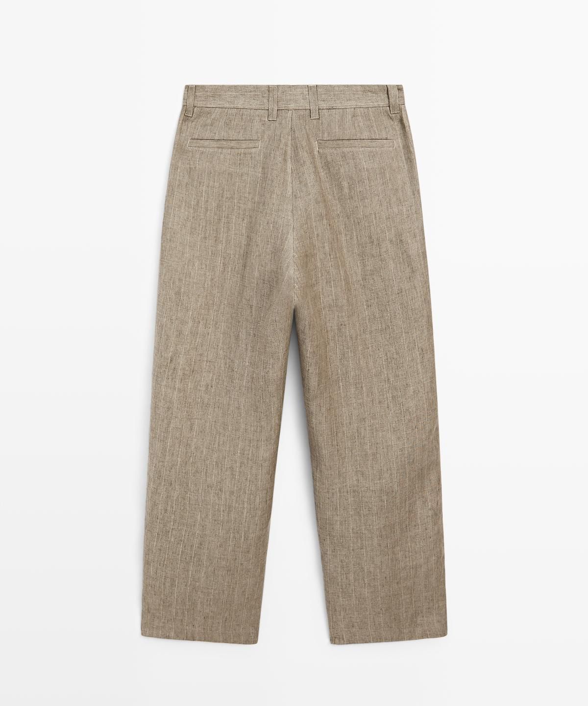마시모두띠(MASSIMO DUTTI) 100% 리넨 스트라이프 팬츠
