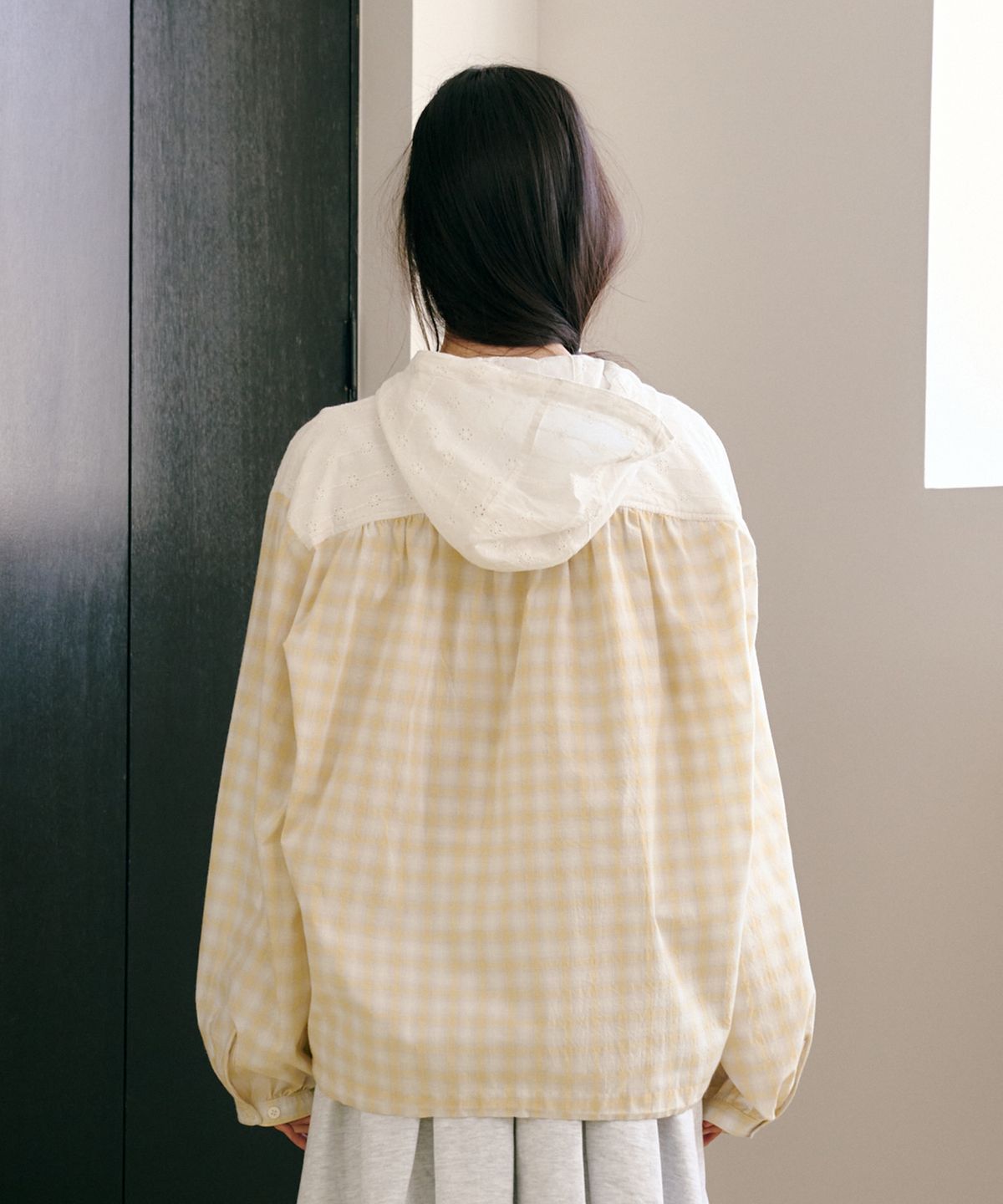 펀프롬펀(FUNFROMFUN) Cottage Check Hoodie, Vanilla