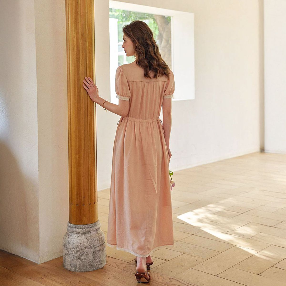 심플레트로(SIMPLE RETRO) SR_Drawstring waist dress