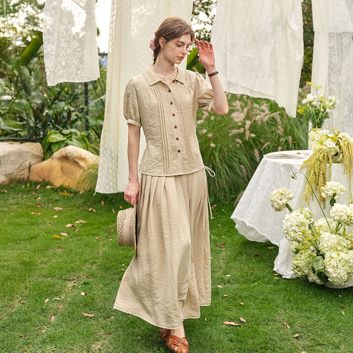 심플레트로(SIMPLE RETRO) SR_Puff clock french skirt