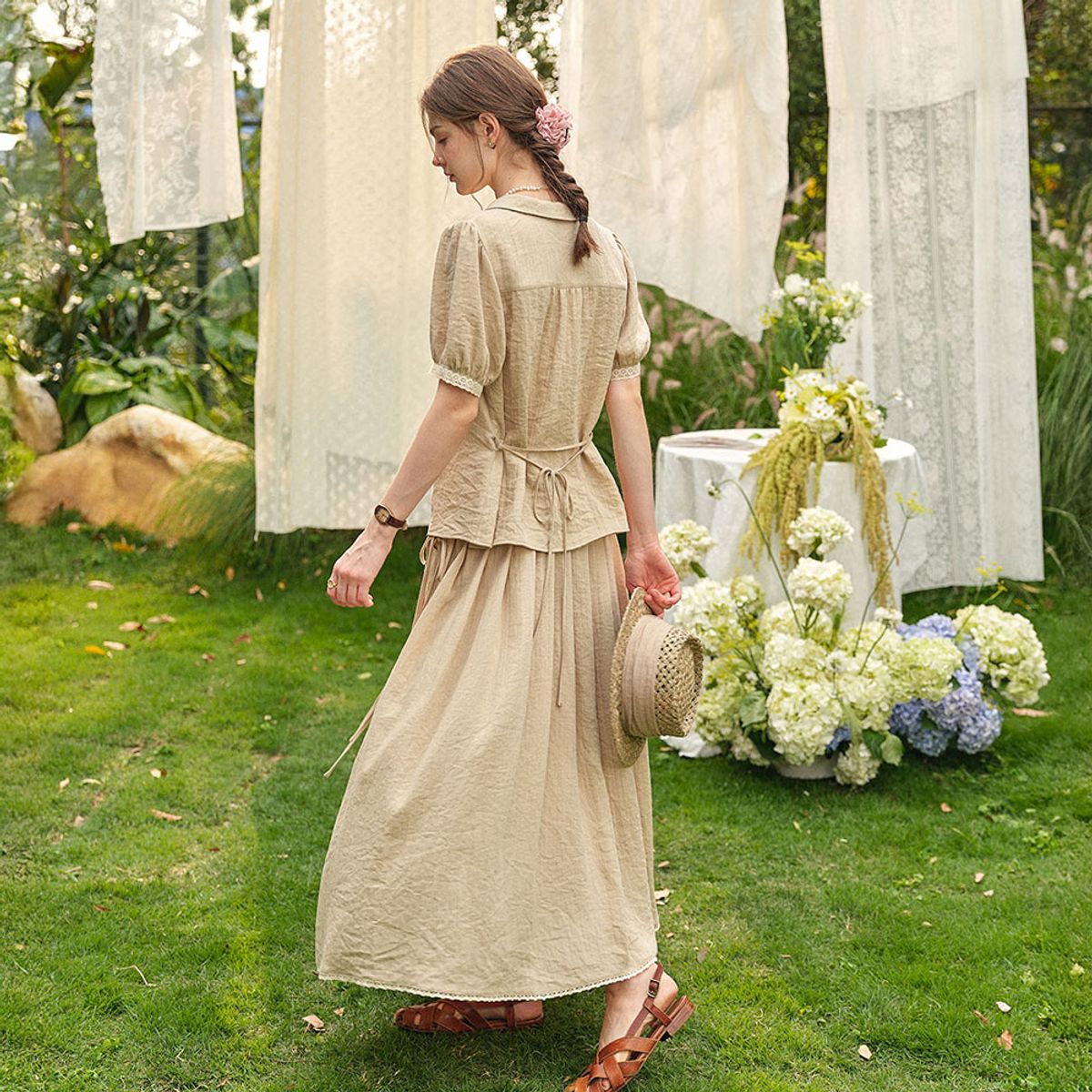 심플레트로(SIMPLE RETRO) SR_Puff clock french skirt