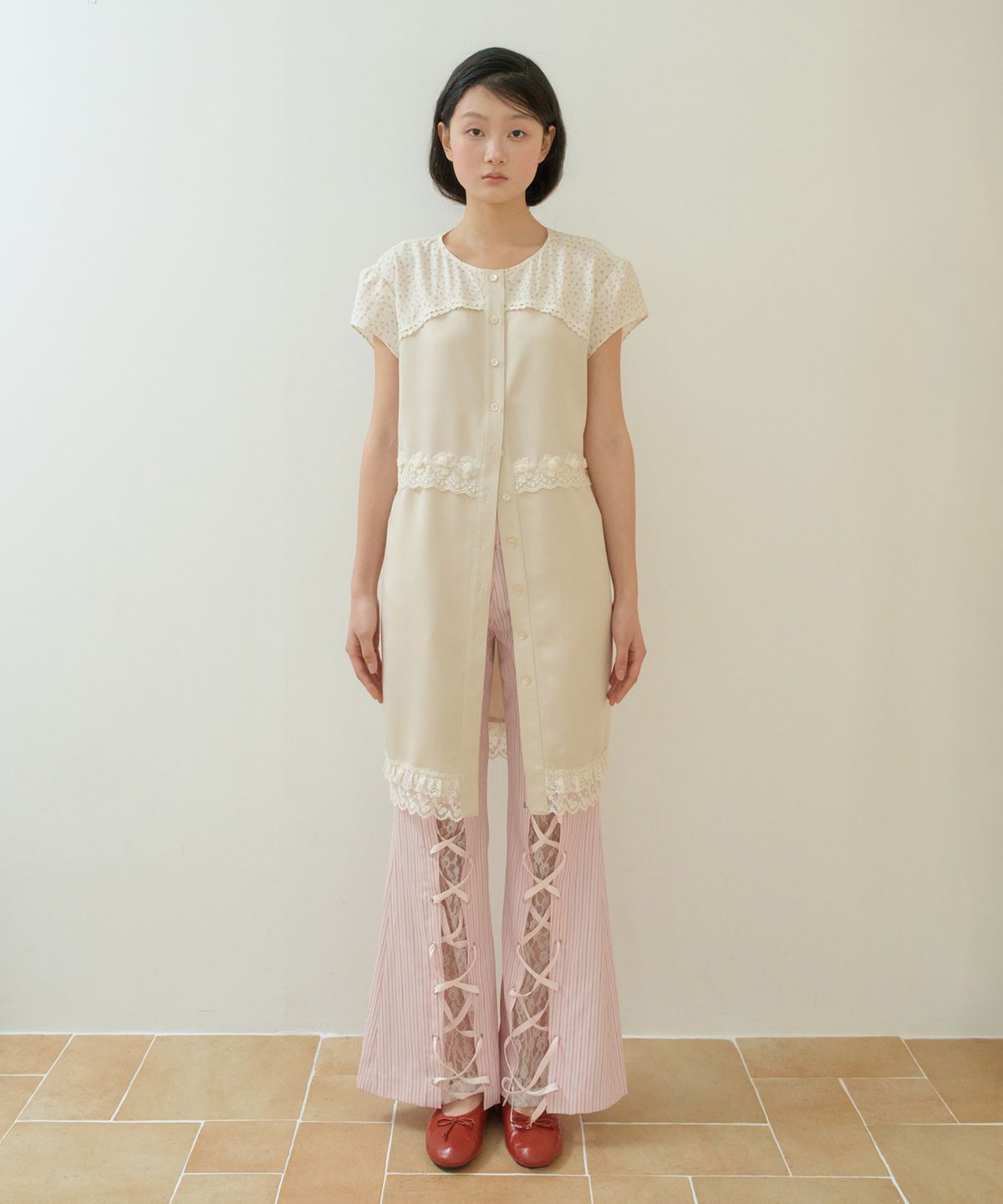 센뉴(SENUE) Flower Lace Cake Shirt Dress (BEIGE)