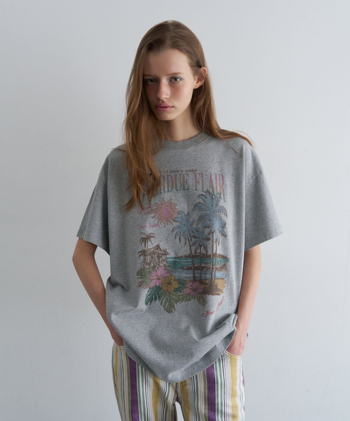 오버듀플레어(OVERDUEFLAIR) VINTAGE SUMMER T-SHIRT_MELANGE GREY