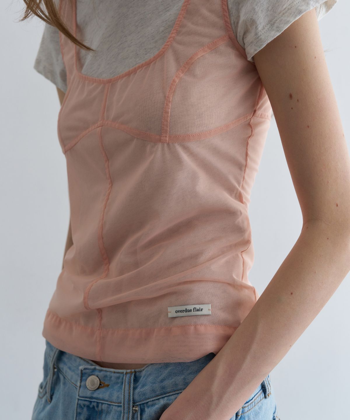 오버듀플레어(OVERDUEFLAIR) MESH CORSET SLEEVELESS_PEACH