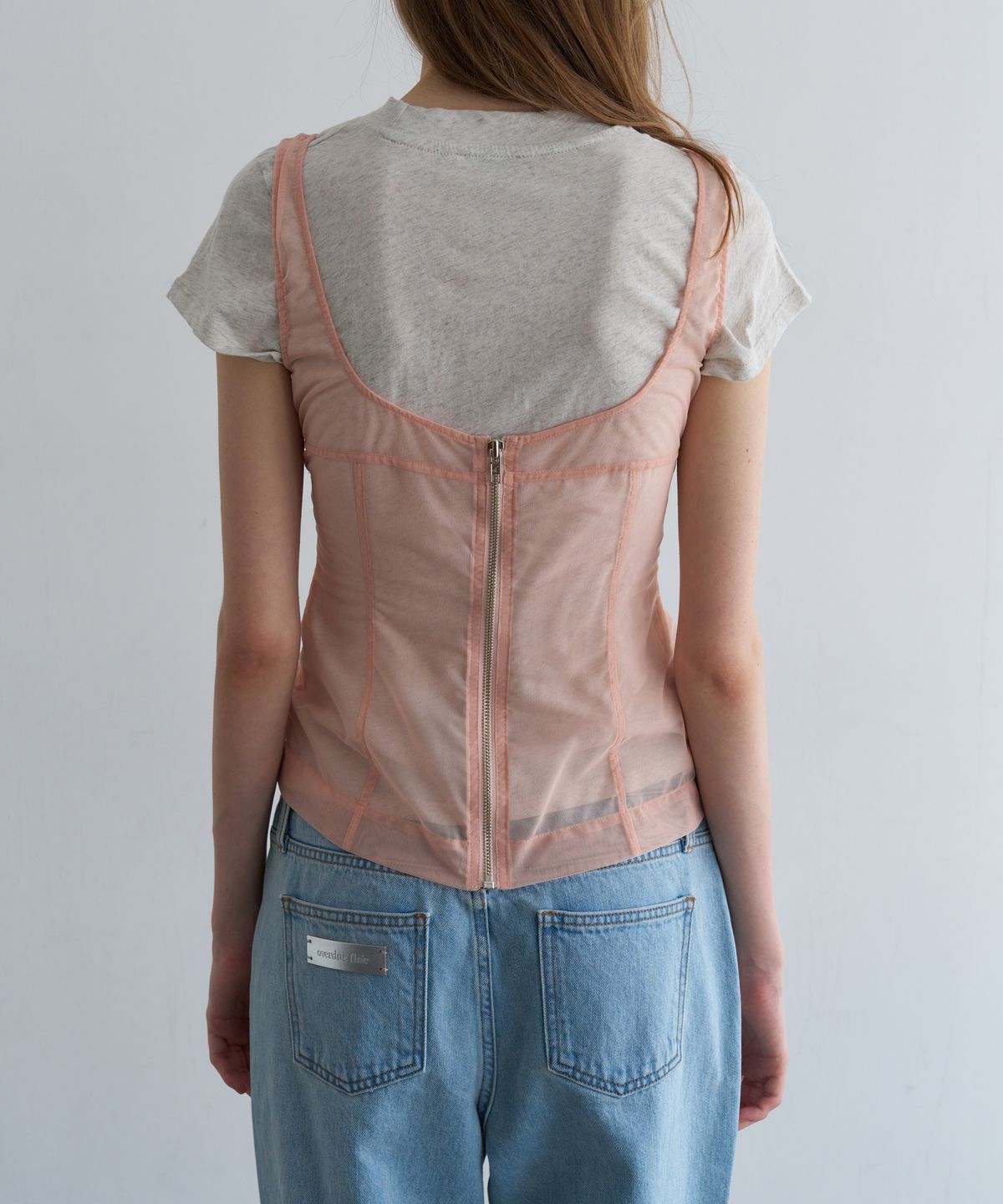 오버듀플레어(OVERDUEFLAIR) MESH CORSET SLEEVELESS_PEACH