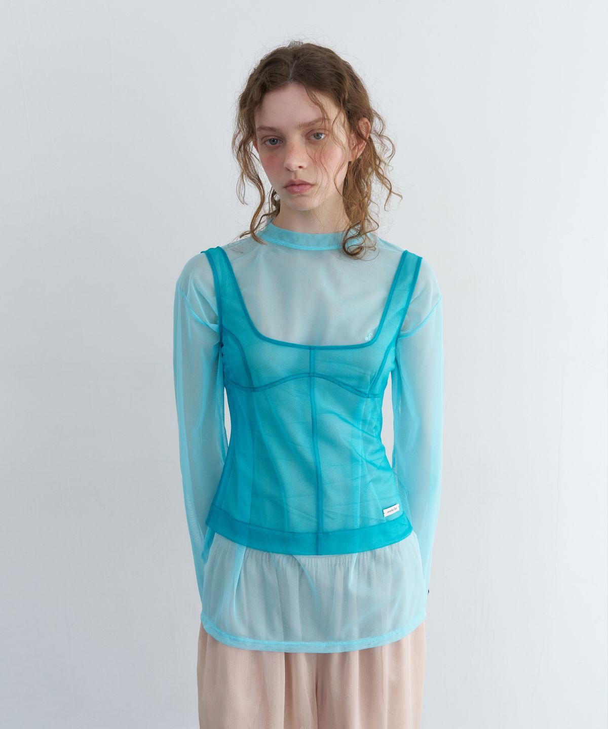 오버듀플레어(OVERDUEFLAIR) MESH CORSET SLEEVELESS_TEAL BLUE