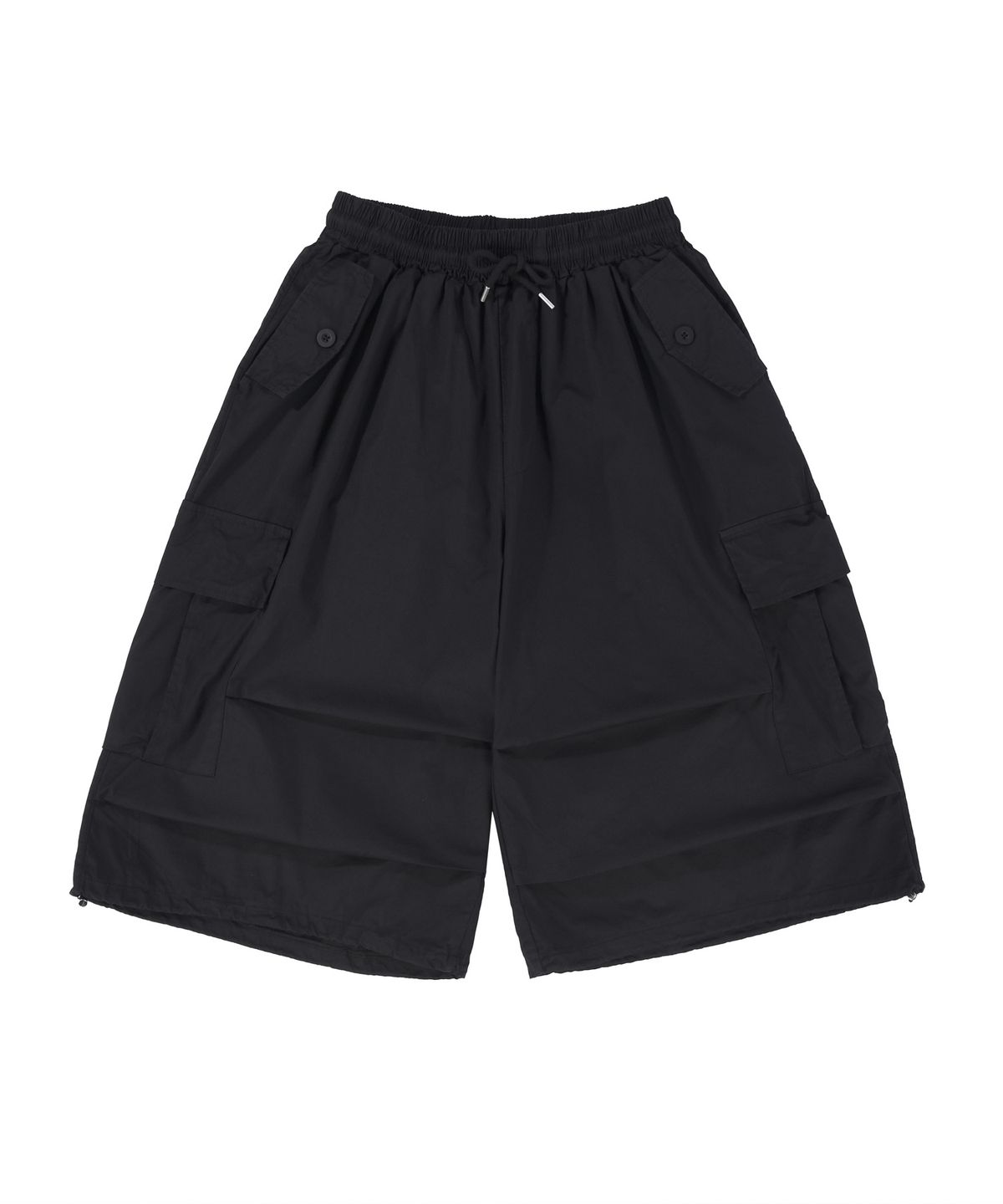락트개러지(ROCKED GARAGE) [UNISEX]버뮤다 투웨이 와이드 카고 파라슈트 쇼츠 [블랙]