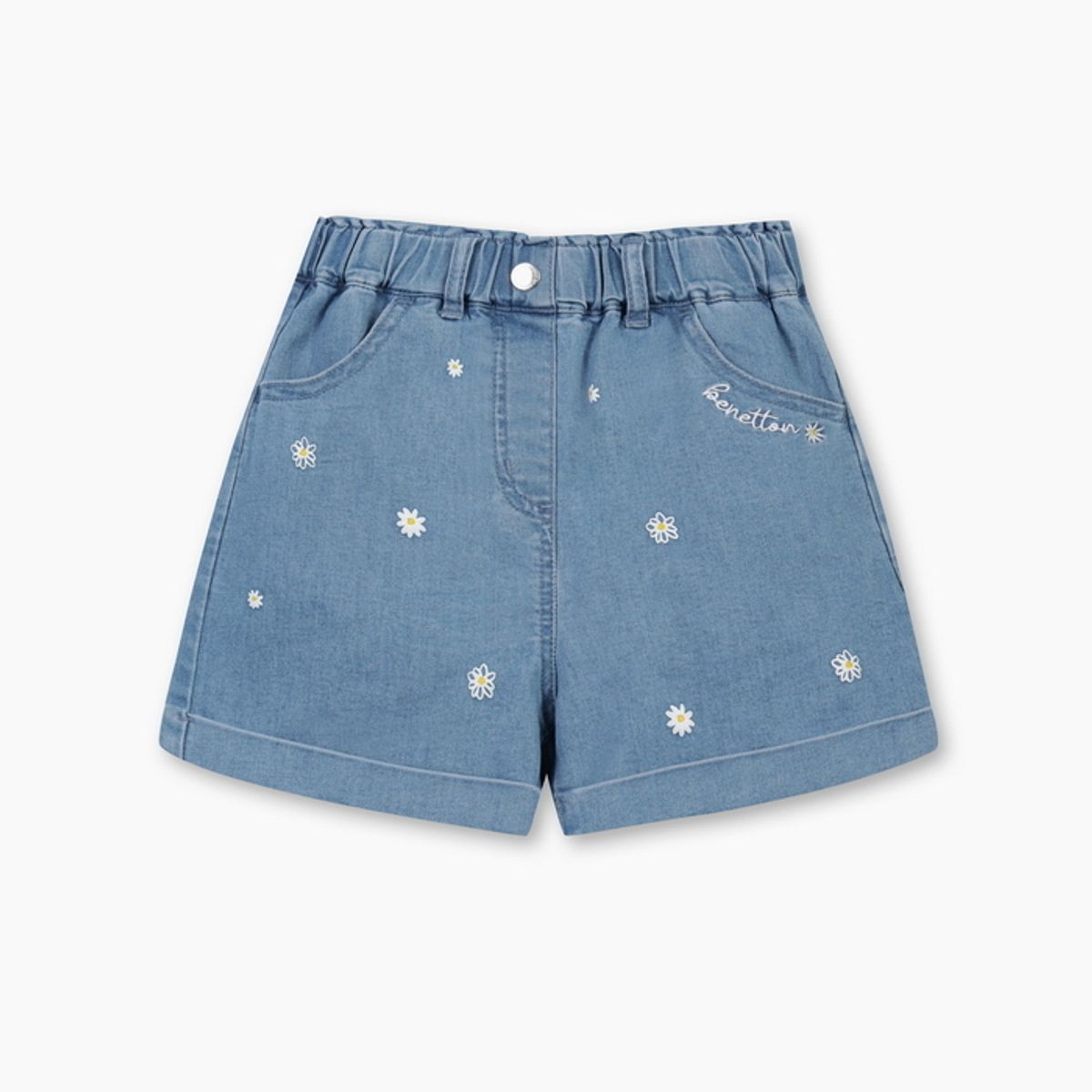 베네통키즈(BENETTONKIDS) 플라워 데님 롤업 팬츠_QADP10631BL