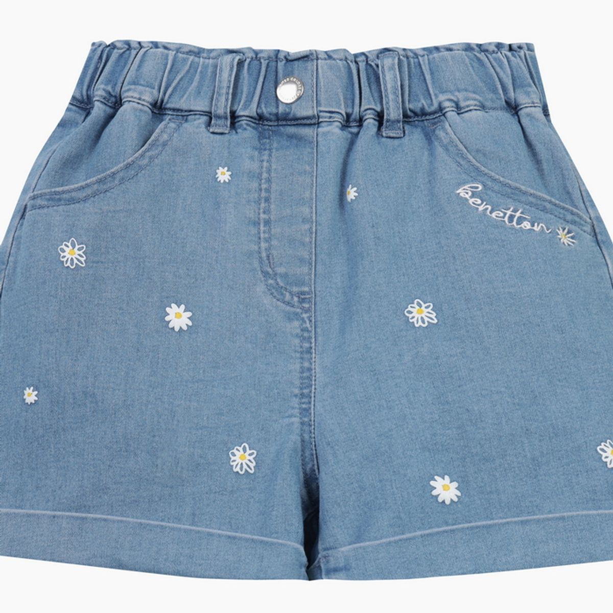 베네통키즈(BENETTONKIDS) 플라워 데님 롤업 팬츠_QADP10631BL