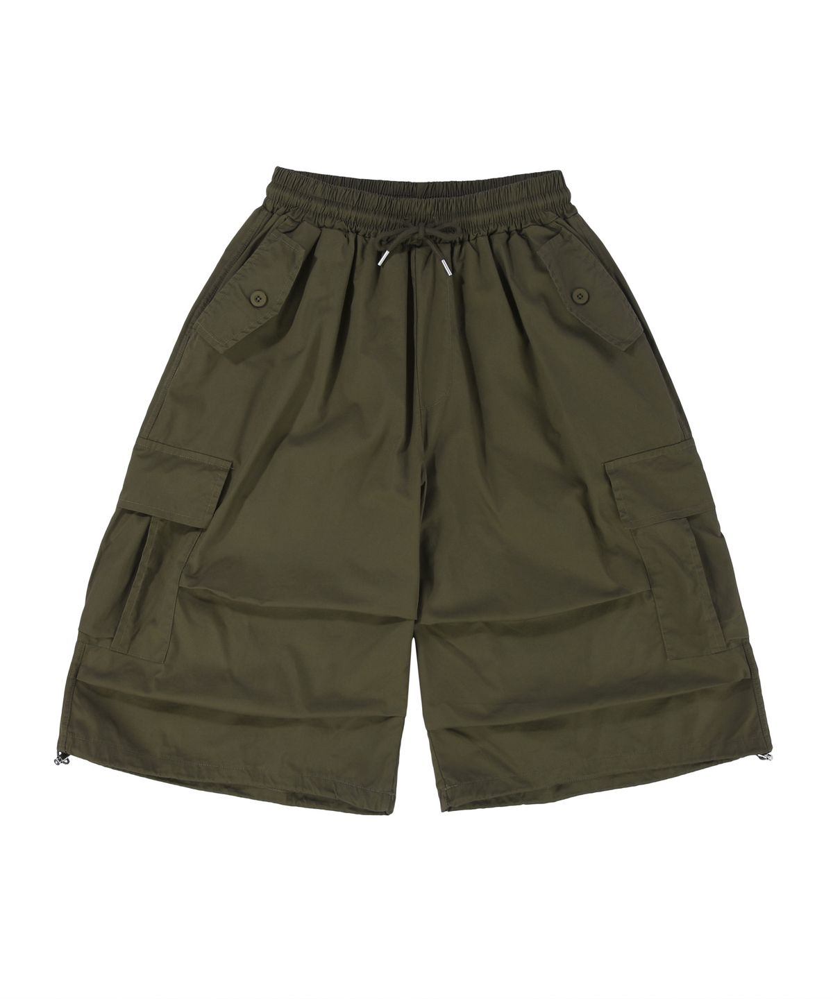 락트개러지(ROCKED GARAGE) [UNISEX]버뮤다 투웨이 와이드 카고 파라슈트 쇼츠 [카키]