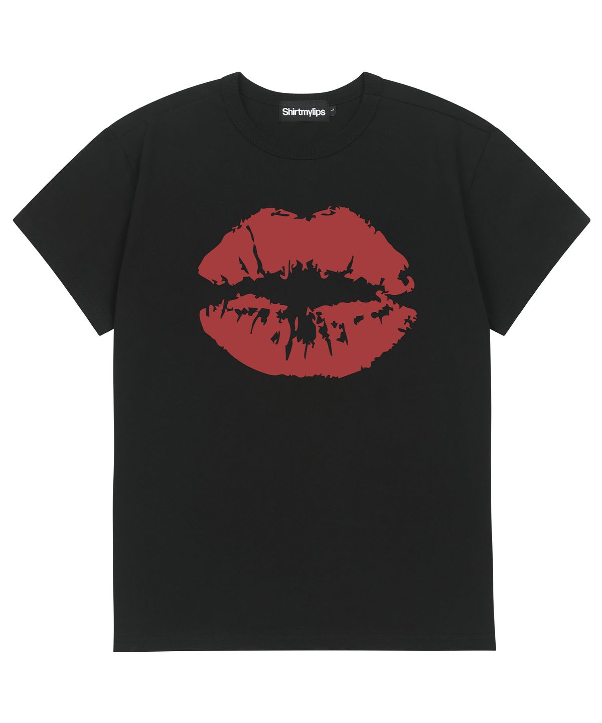 셔츠마이립스(SHIRTMYLIPS) 키스 마크 락스타 크롭 티셔츠 블랙
