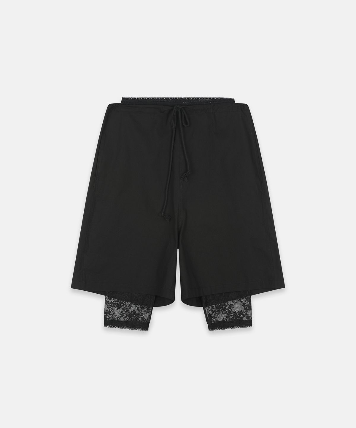 나체(NACHE) LACE LAYERED BERMUDA PANTS BLACK