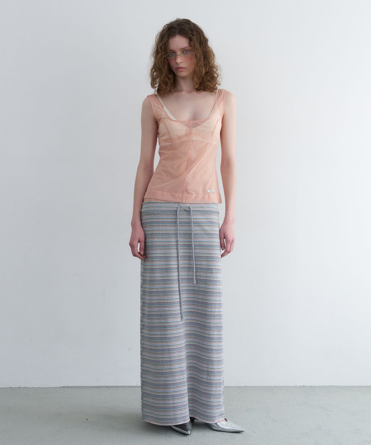 오버듀플레어(OVERDUEFLAIR) VINTAGE STRIPE MAXI SKIRT_GREY