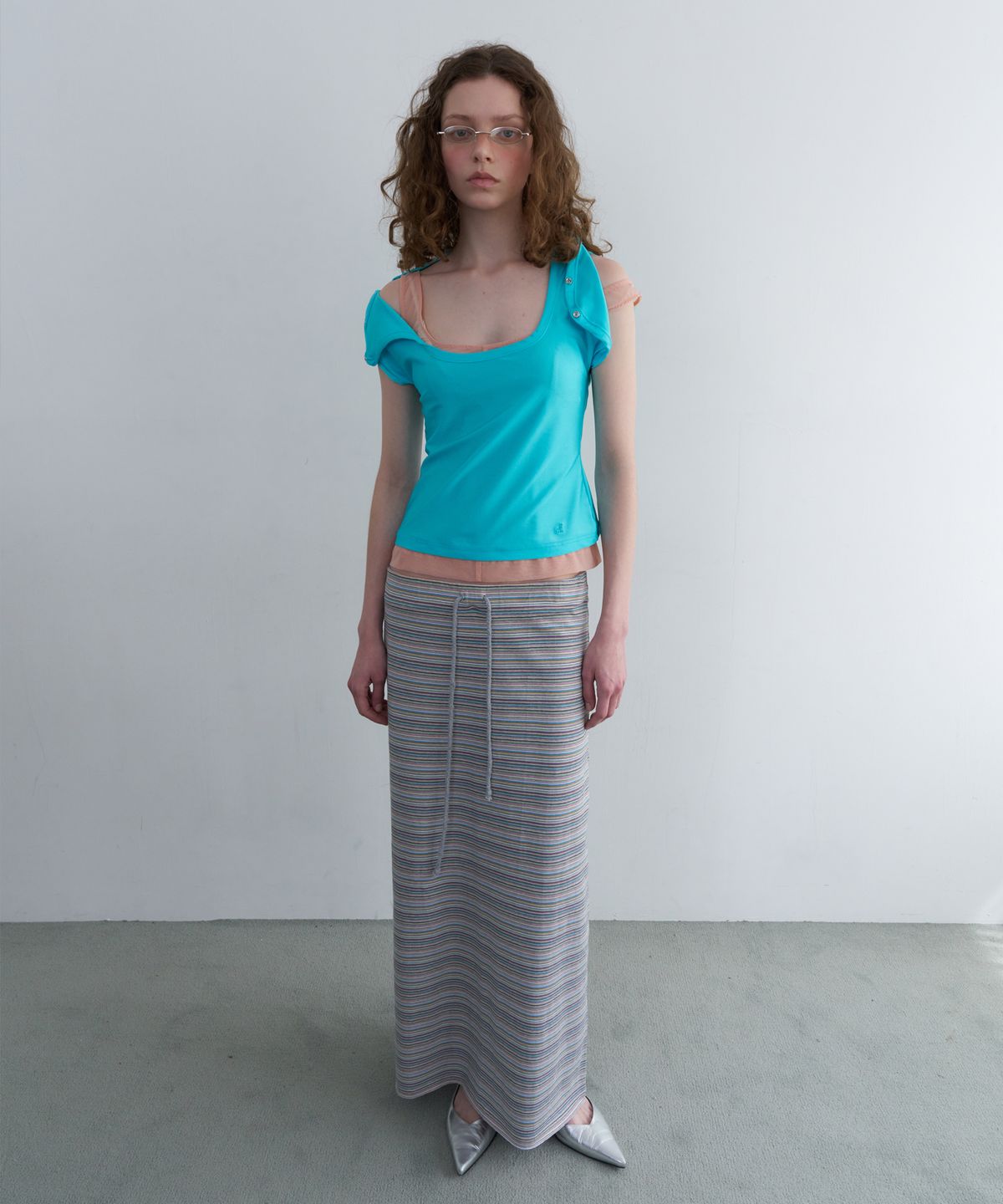 오버듀플레어(OVERDUEFLAIR) VINTAGE STRIPE MAXI SKIRT_GREY