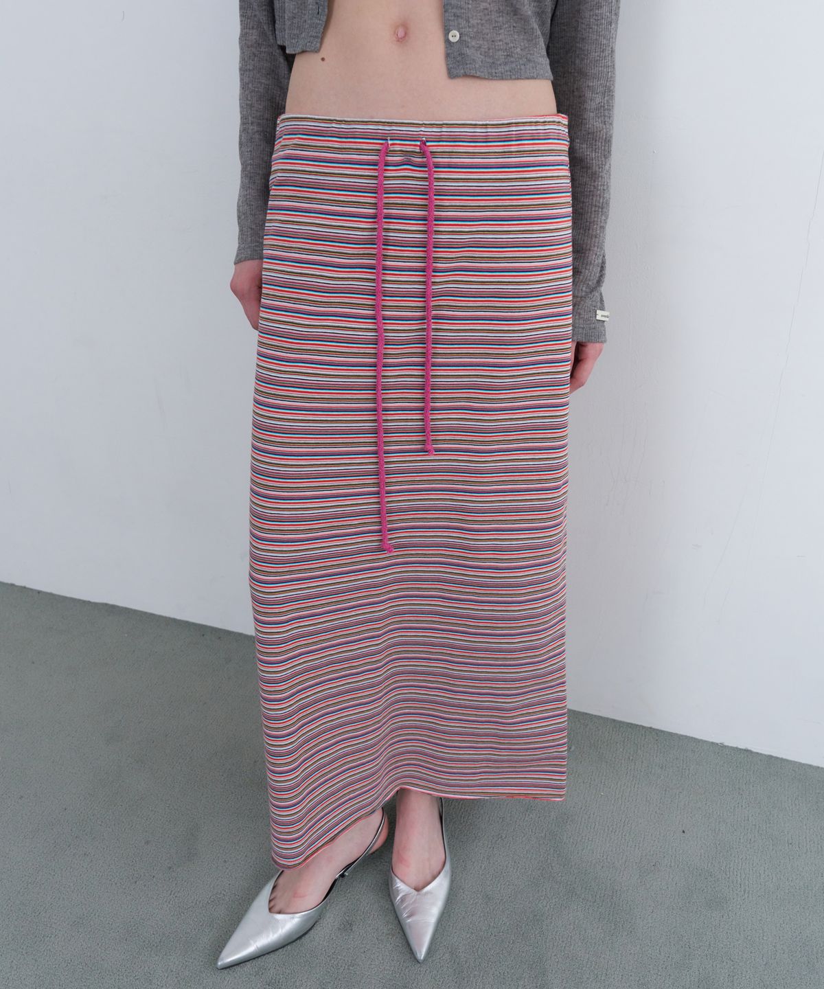 오버듀플레어(OVERDUEFLAIR) VINTAGE STRIPE MAXI SKIRT_PINK