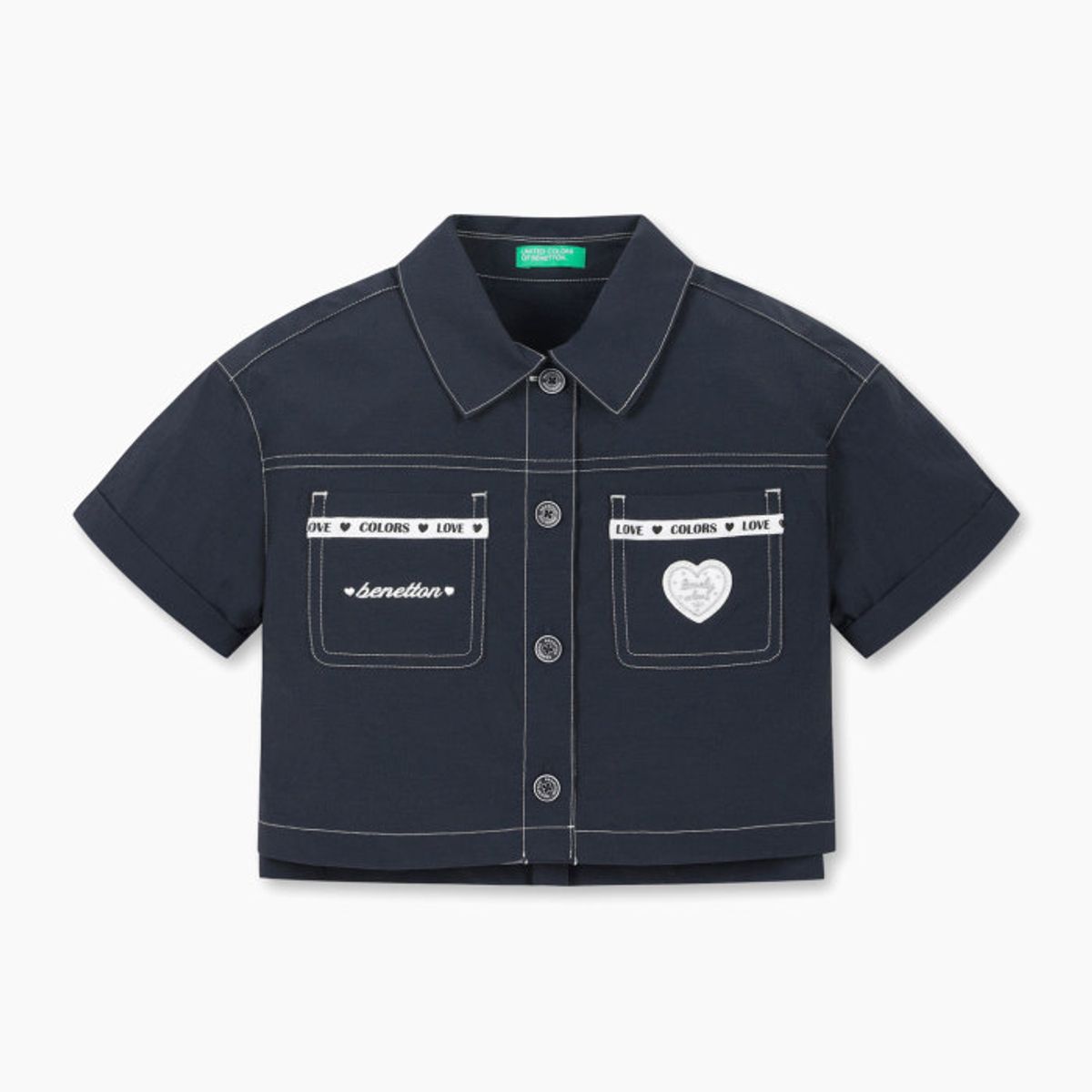 베네통키즈(BENETTONKIDS) 스티치 포인트 크롭 셔츠_QAWS10631NY