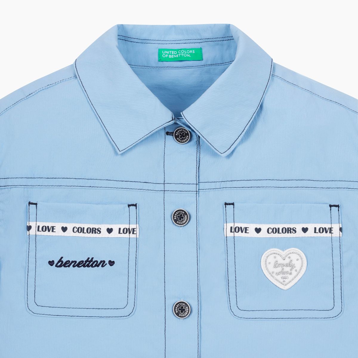 베네통키즈(BENETTONKIDS) 스티치 포인트 크롭 셔츠_QAWS10631LB