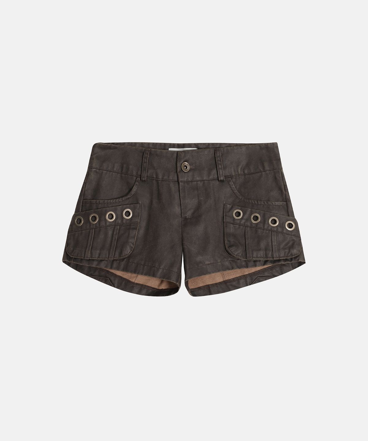 애시메트리(ASYMMETRY) WEATHERED VINTAGE EYELET CARGO SHORTS / BLACK