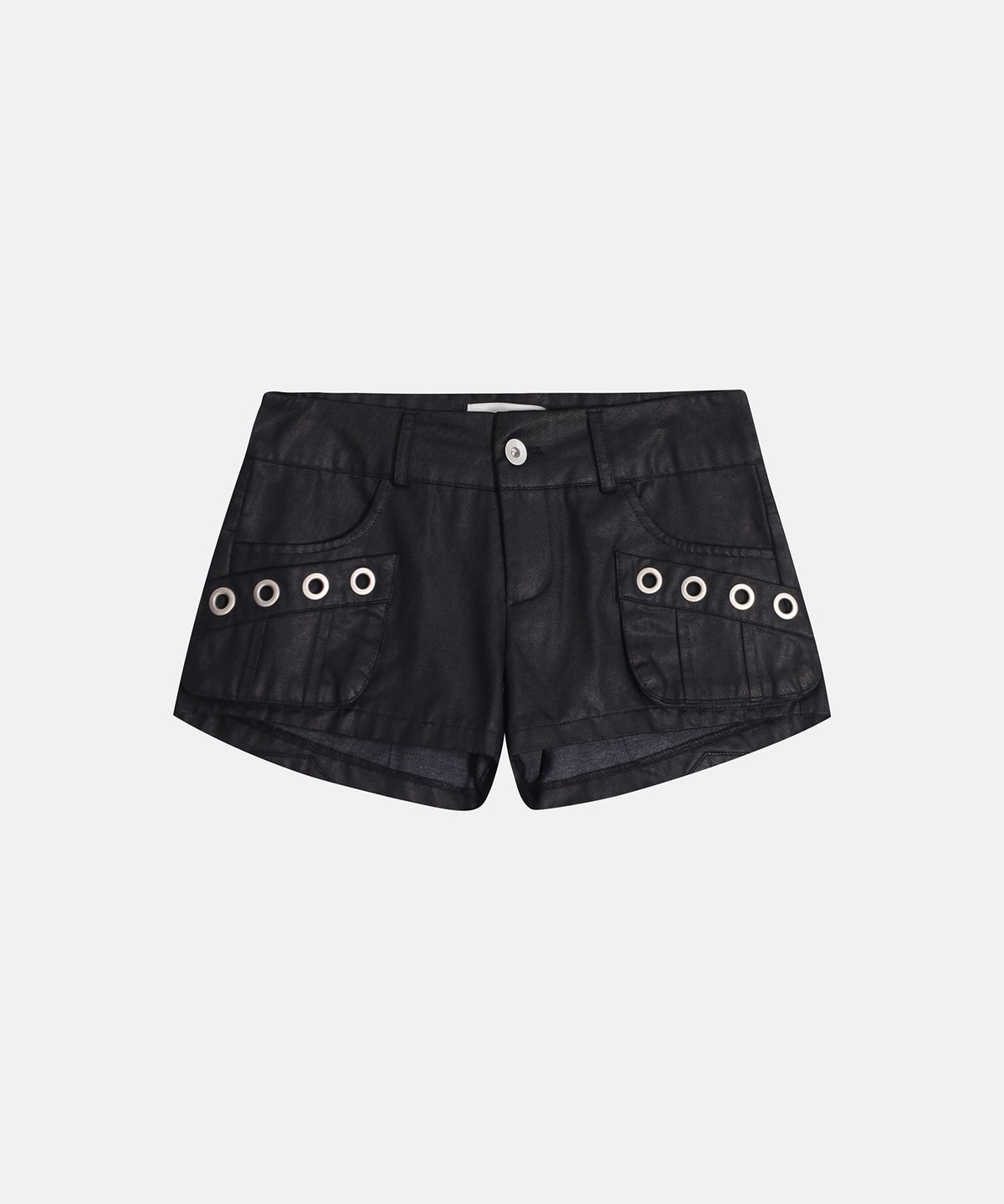 애시메트리(ASYMMETRY) WEATHERED VINTAGE EYELET CARGO SHORTS / BLACK