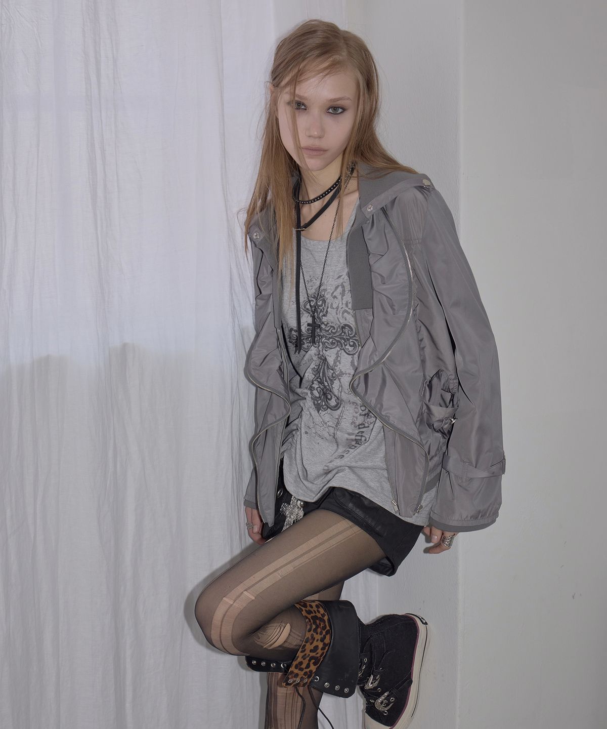 애시메트리(ASYMMETRY) GATHERED ZIP LAYER JACKET / GRAY