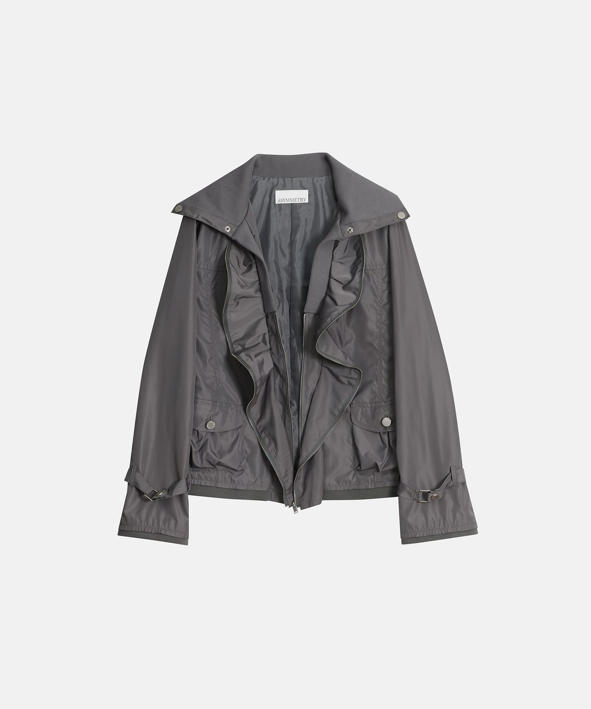 애시메트리(ASYMMETRY) GATHERED ZIP LAYER JACKET / BLACK