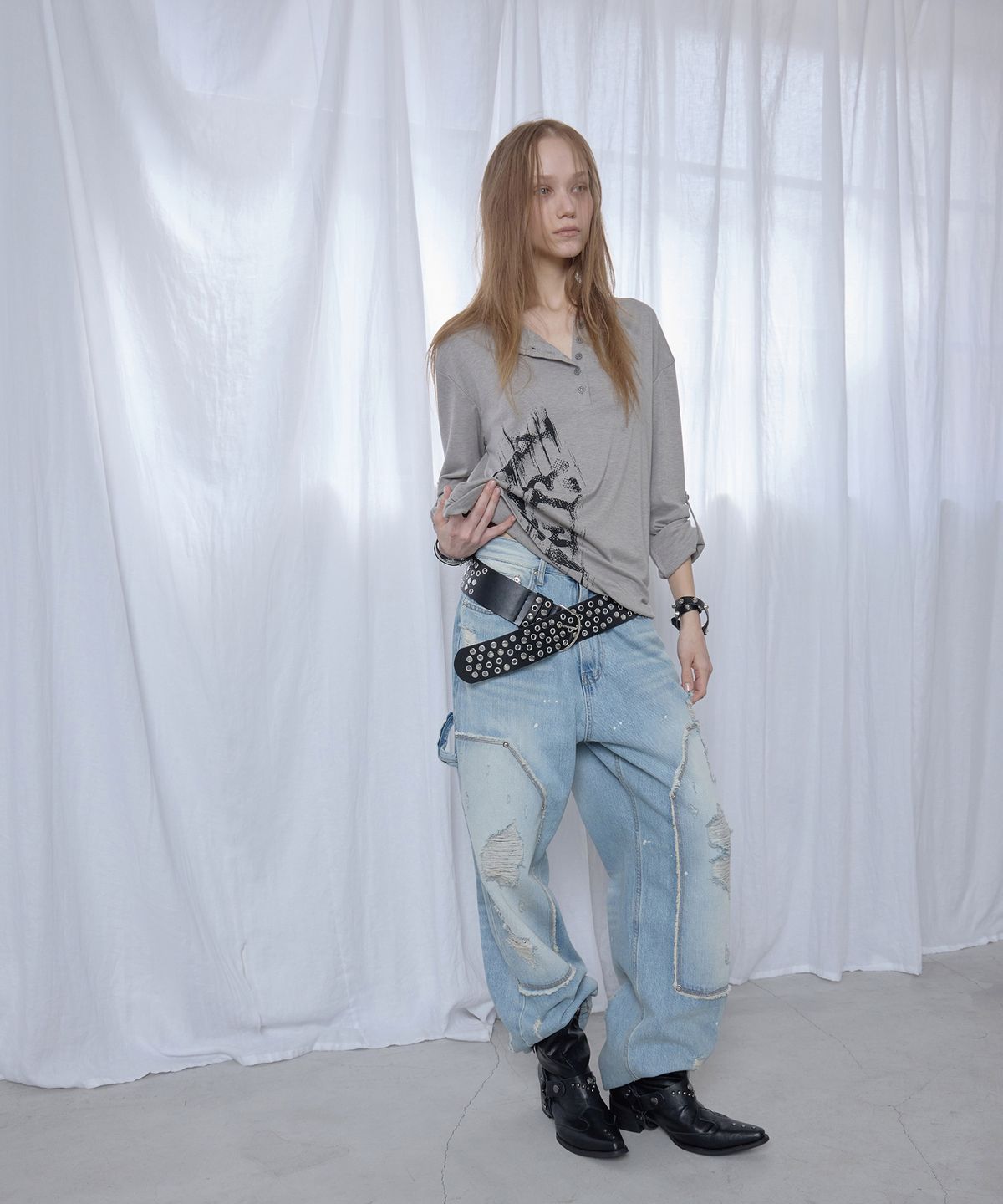 애시메트리(ASYMMETRY) ASYMMETRY HENRY LONG SLEEVE TOP / GRAY