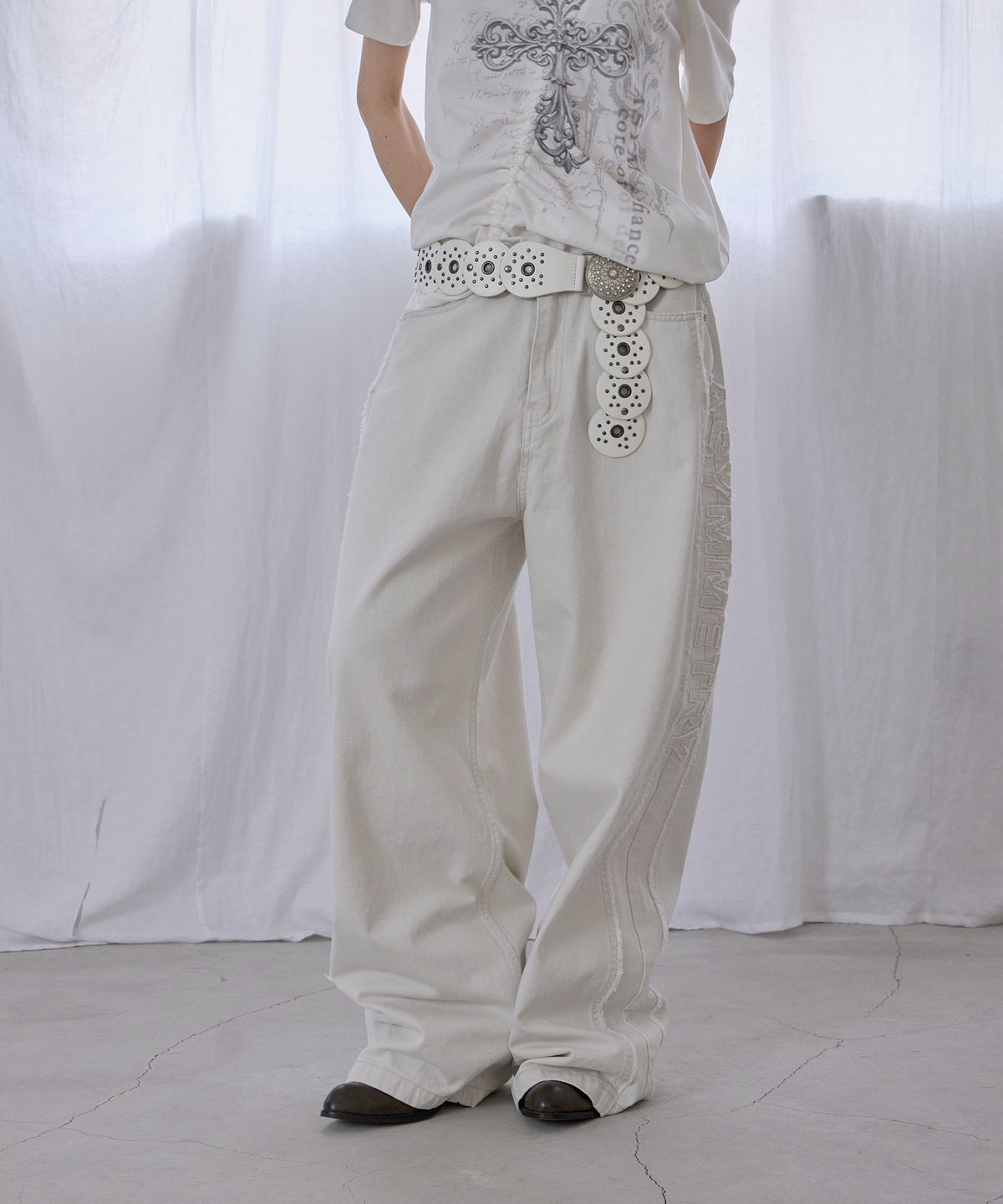 애시메트리(ASYMMETRY) RAW LETTERING PANTS / STEEL