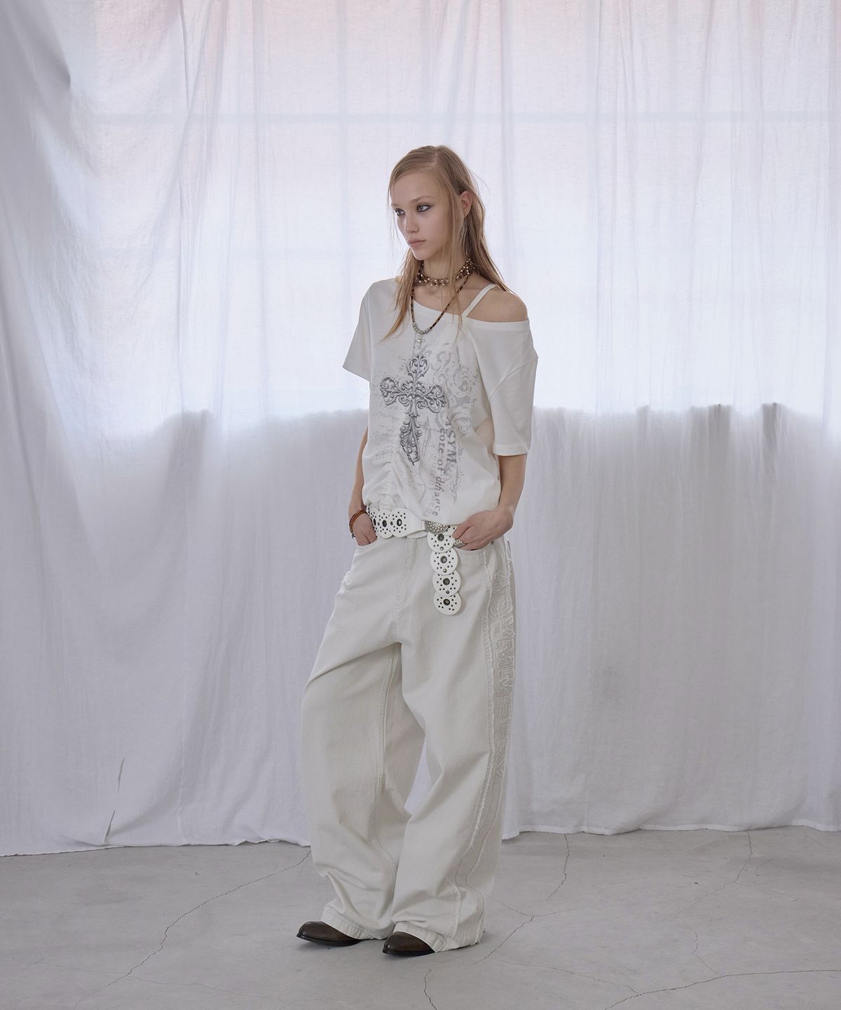 애시메트리(ASYMMETRY) RAW LETTERING PANTS / STEEL