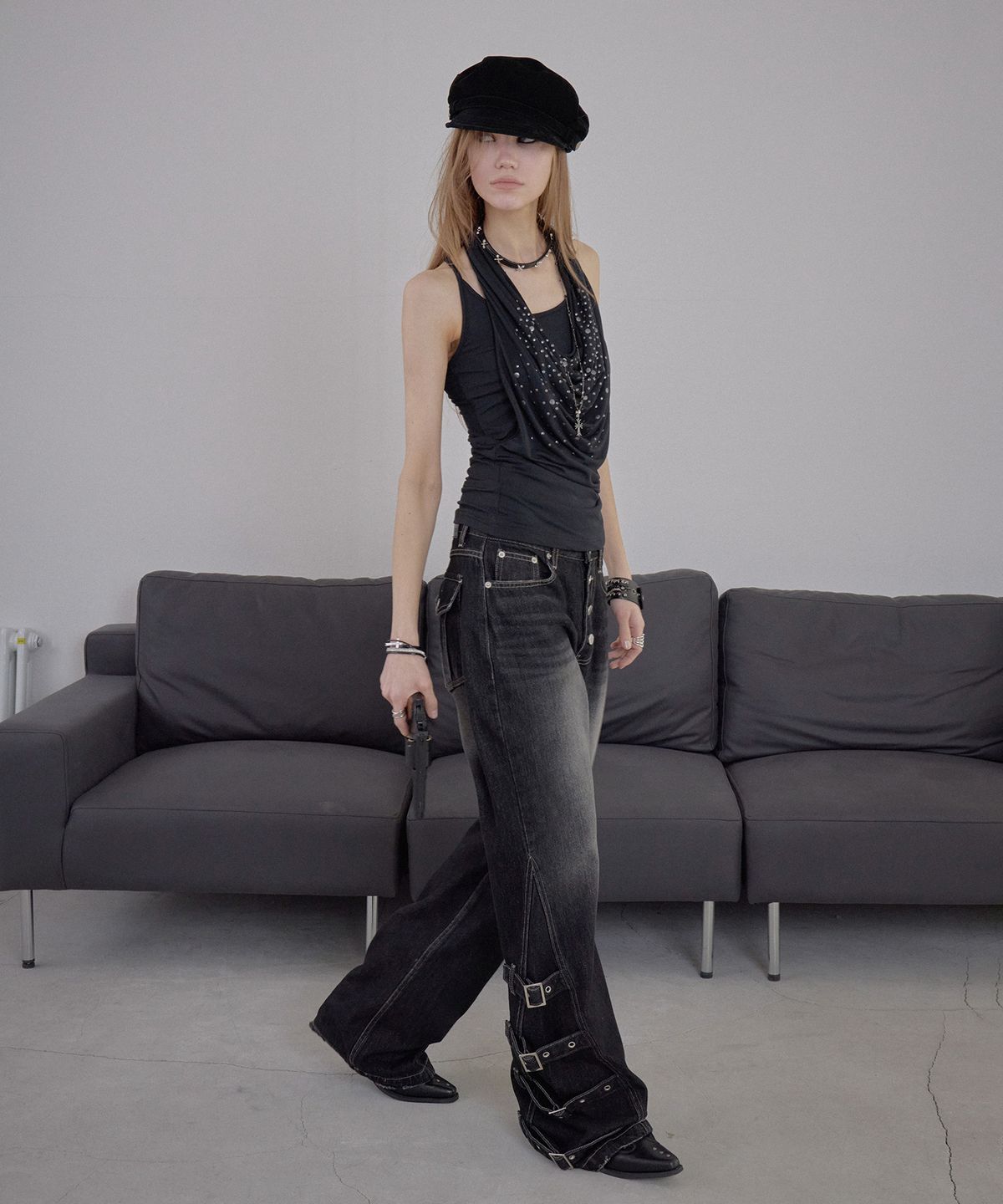 애시메트리(ASYMMETRY) DRAPED HOTPIX HALTER TOP / BLACK