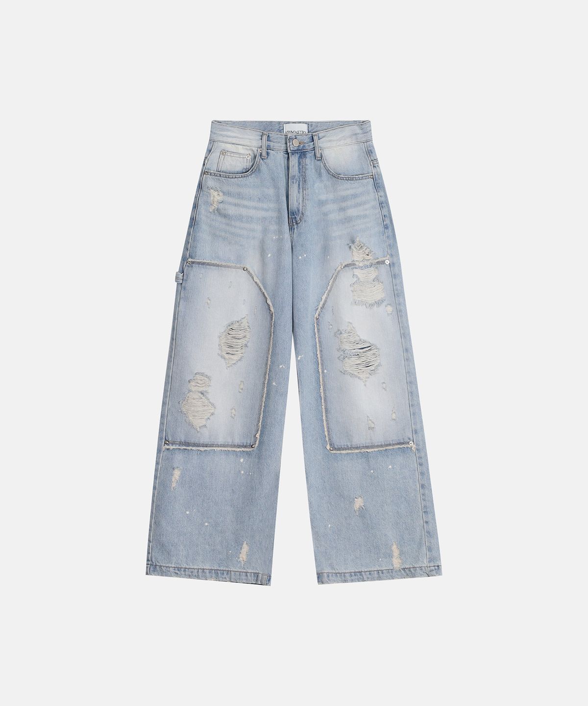 애시메트리(ASYMMETRY) DISTRESSED PANEL JEANS / LIGHT BLUE