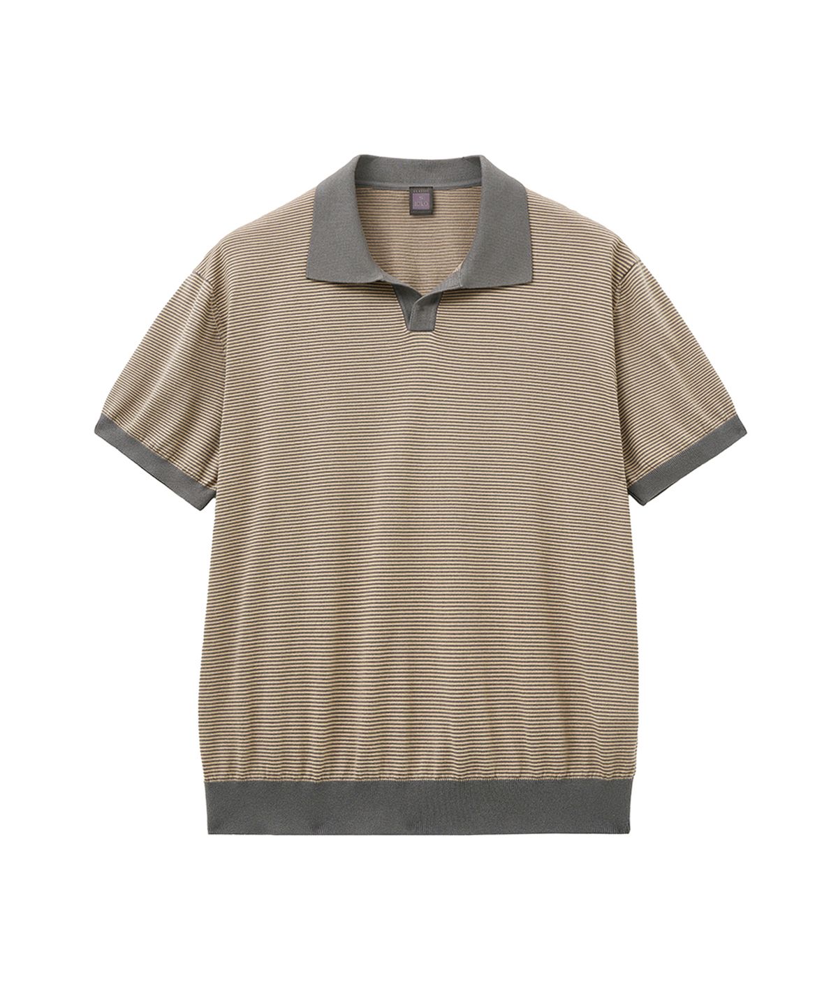 이올로(IOLO) 스트라이프 수피마 코튼 오픈카라_그레이