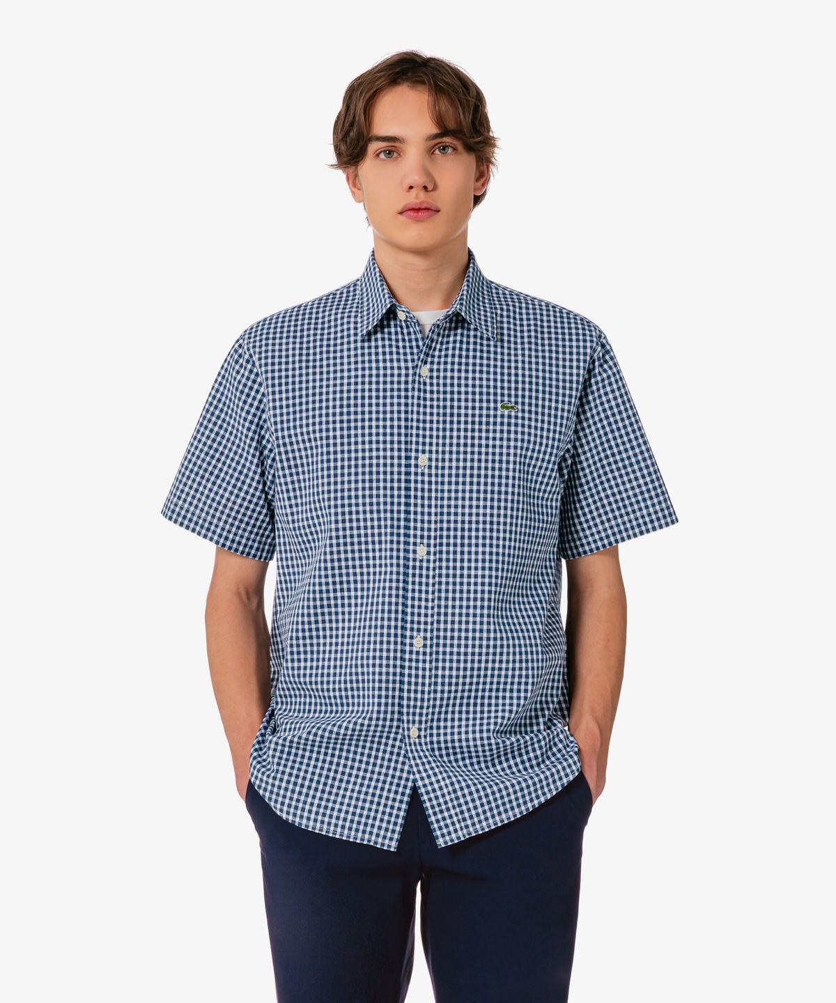 라코스테(LACOSTE) 남성 샴브레이 반팔 셔츠 CH359E-56G HDE