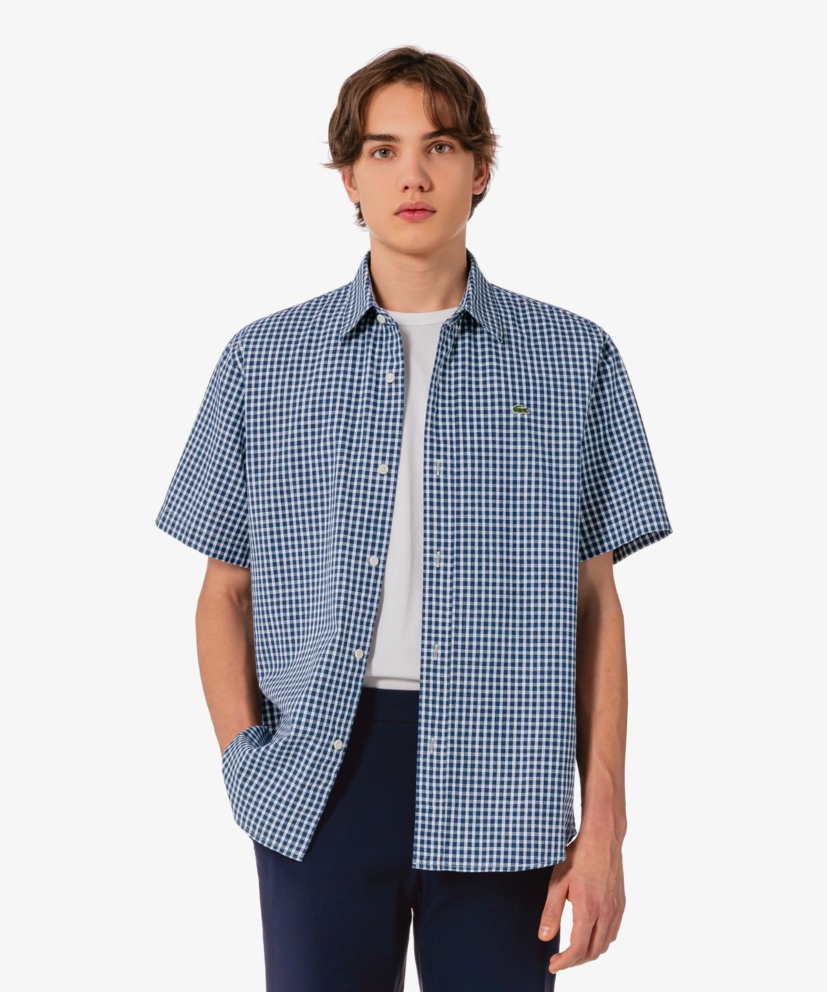 라코스테(LACOSTE) 남성 샴브레이 반팔 셔츠 CH359E-56G HDE