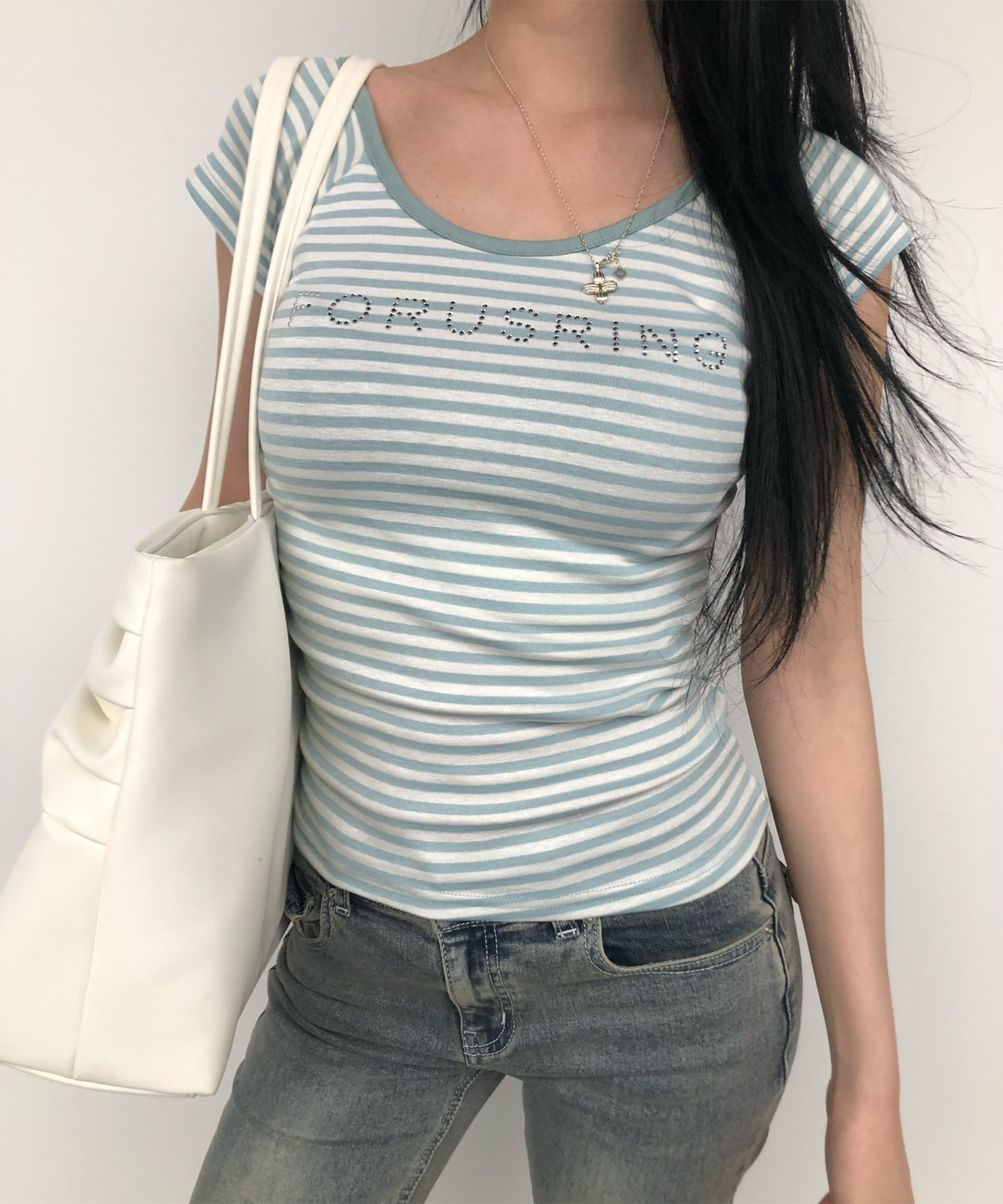포어링(FORUSRING) B.jewel logo tee (mint stripe)