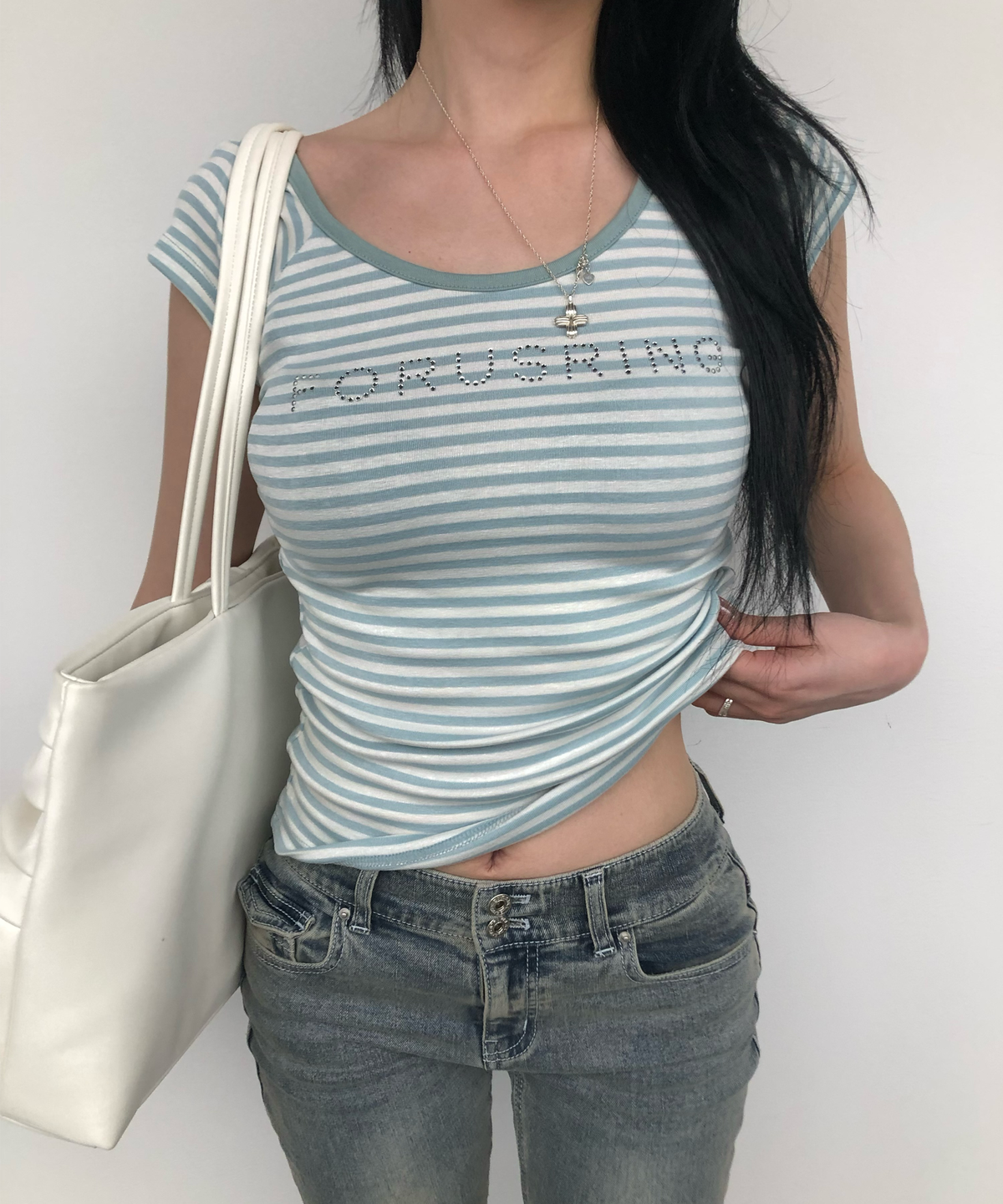 포어링(FORUSRING) B.jewel logo tee (mint stripe)
