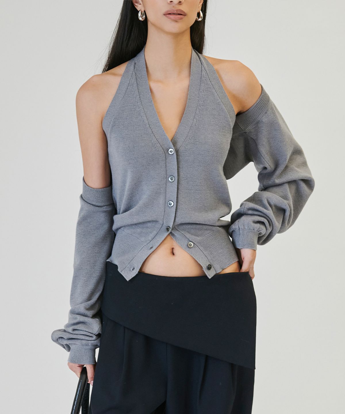 프로젝트 웨이브(PROJECT WAVE) Eviag Halter Cardigan Knit Set [GRAY]