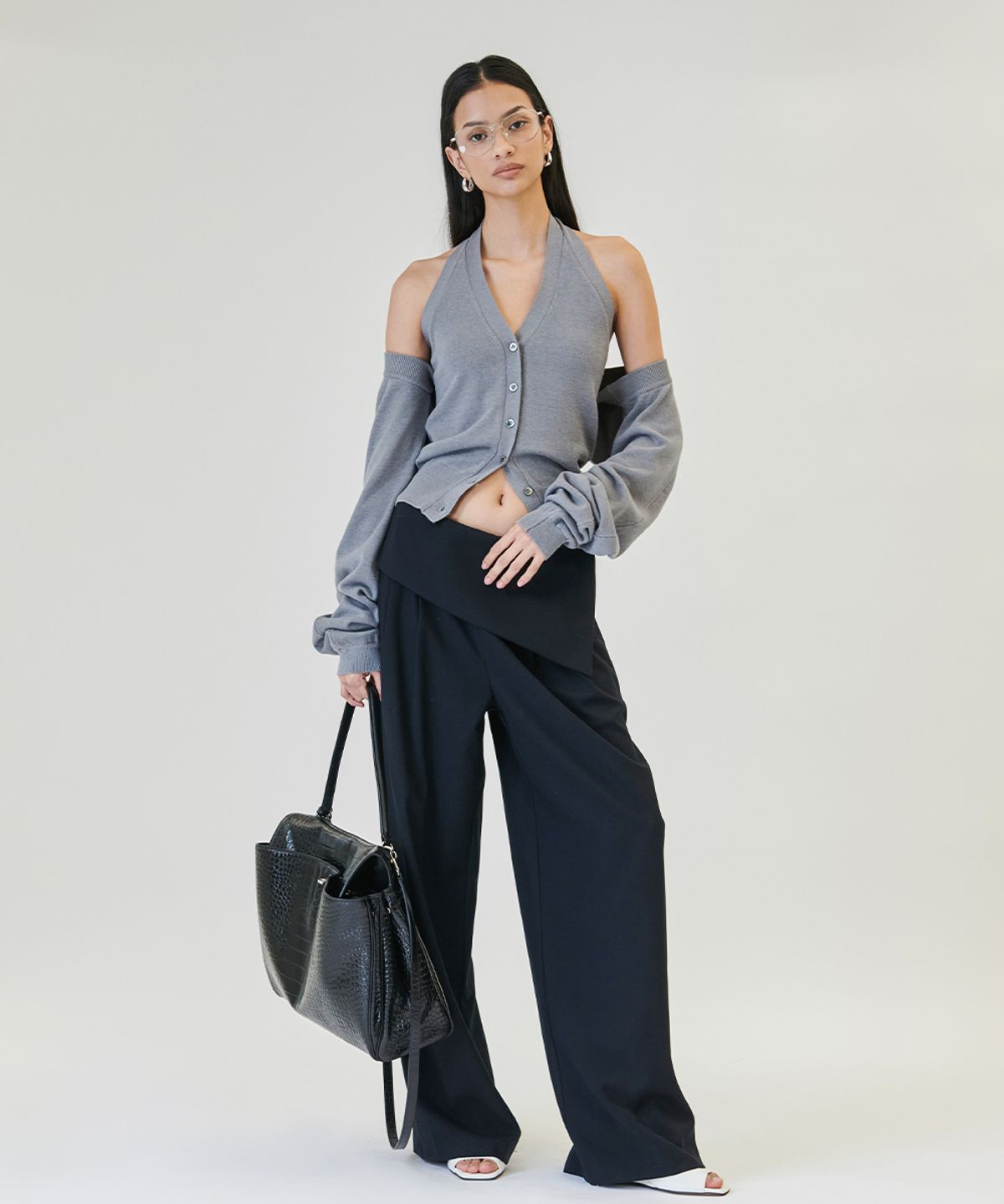 프로젝트 웨이브(PROJECT WAVE) Eviag Halter Cardigan Knit Set [GRAY]