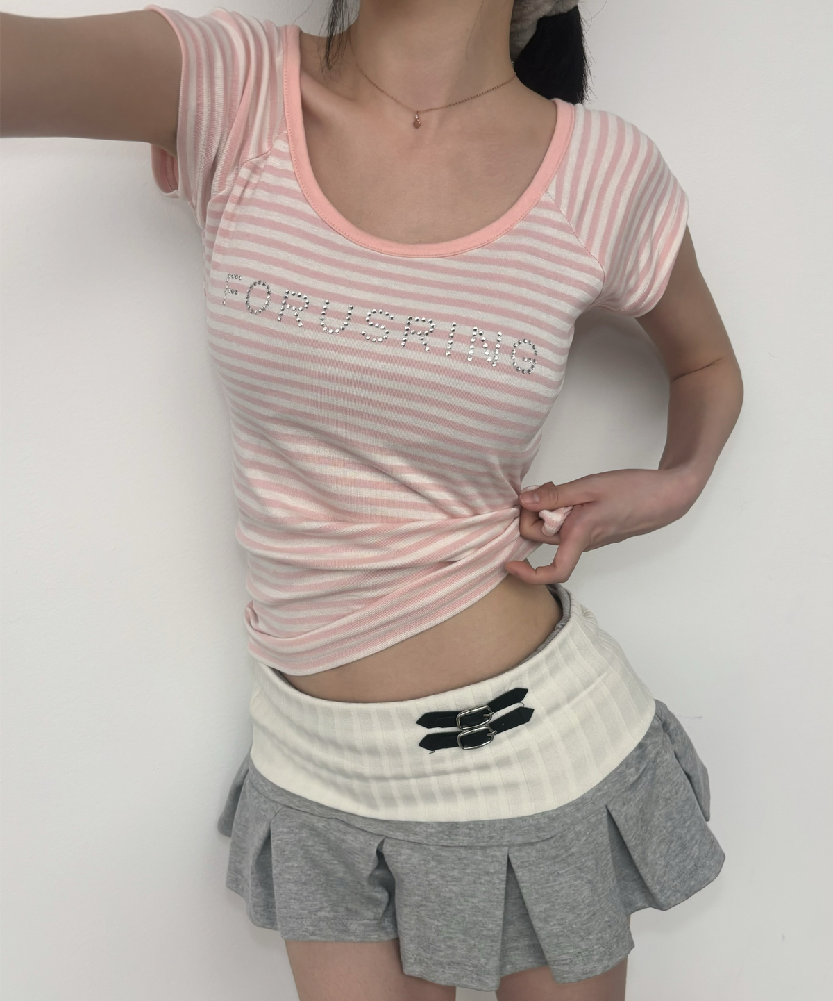 포어링(FORUSRING) B.jewel logo tee (pink stripe)